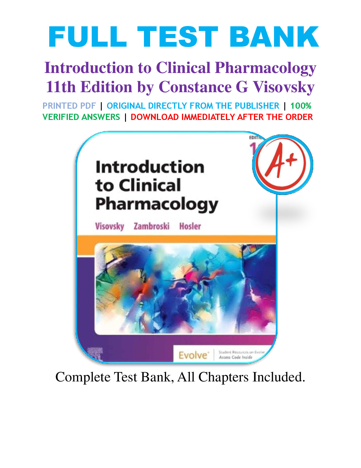 Preview image for Full Test Bank For Introduction to Clinical Pharmacology 11th Edition by Constance G Visovsky Copyright 2025