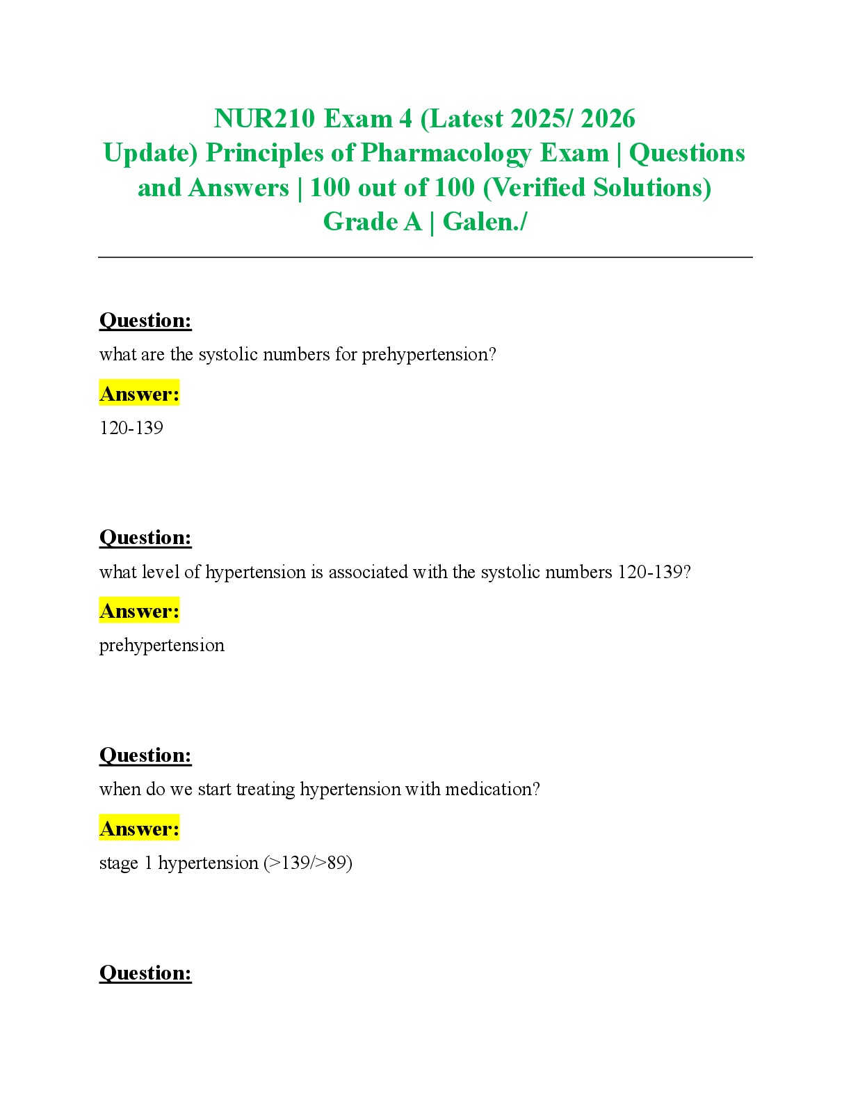 Preview image for NUR210 Exam 4 (Latest 2025- 2026 Update) Principles of Pharmacology Exam Questions and Answers  100 out of 100 (Verified Solutions)