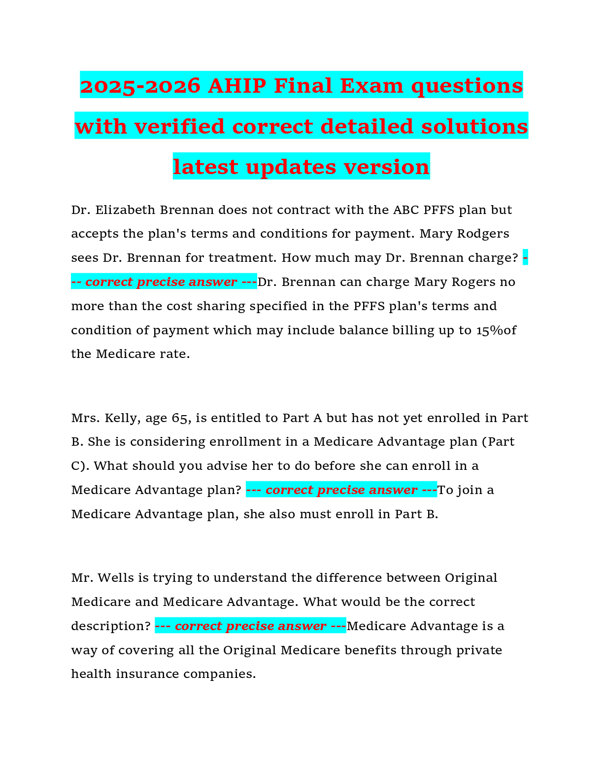 Preview of 2025-2026 AHIP Final Exam questions  with verified correct detailed solutions  latest updates version
