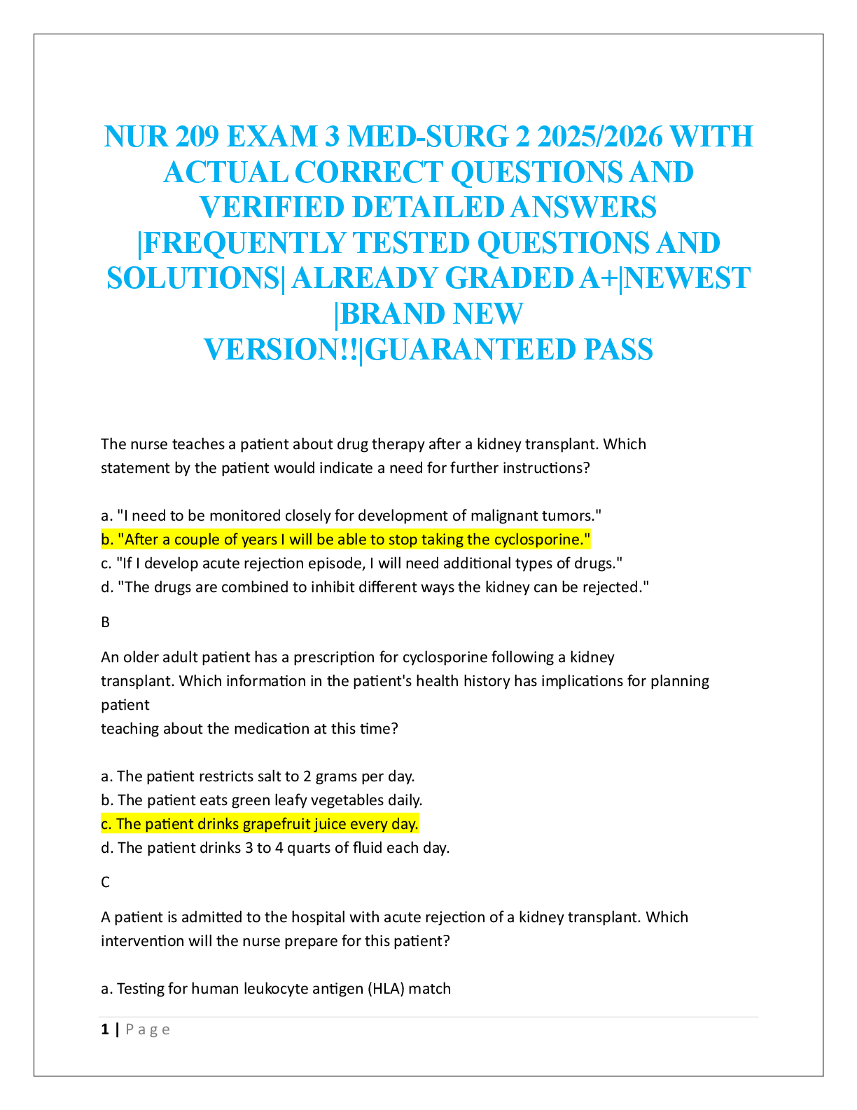 NUR 209 EXAM 3 MED-SURG 2  