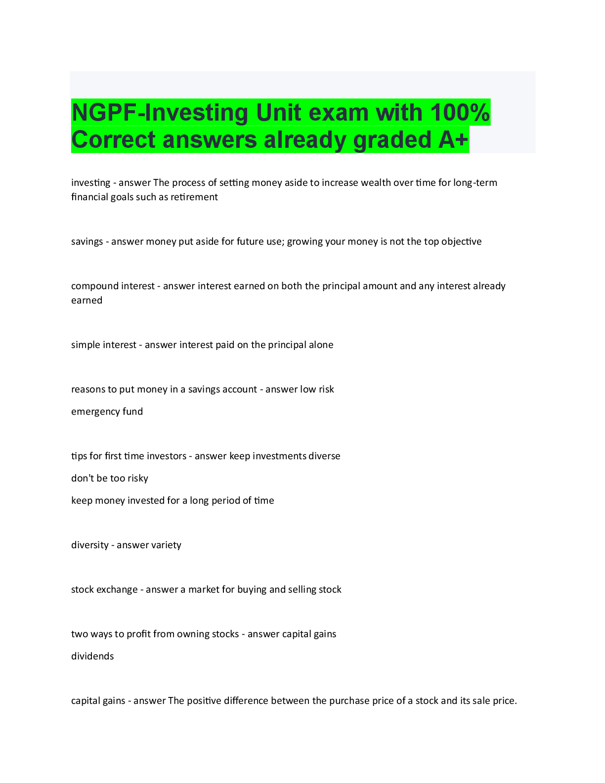 Preview image for NGPF-Investing Unit; Questions With Verified Answers