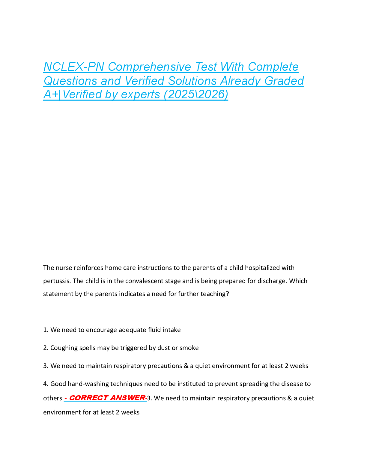 Preview of NCLEX-PN Comprehensive Test With Complete  Questions and Verified Solutions Already Graded  A+|Verified by experts (2025\2026)
