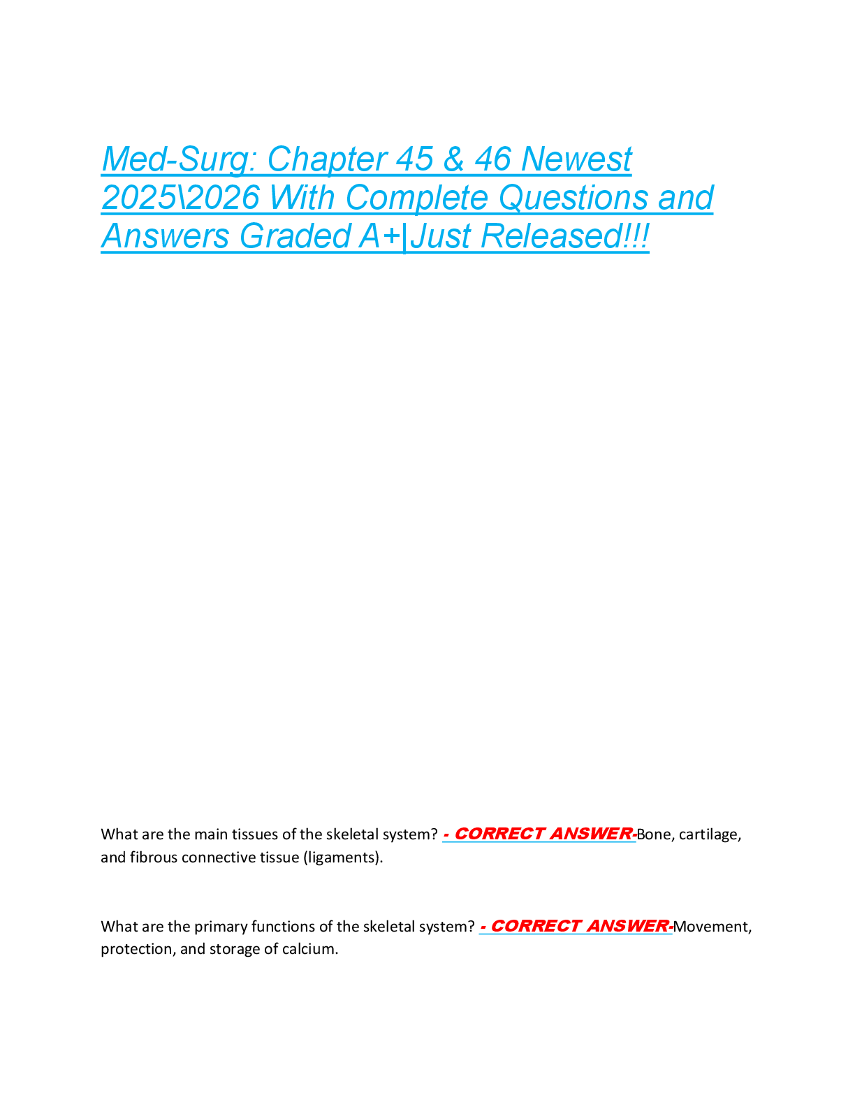 Preview of Med-Surg: Chapter 45 &amp; 46 Newest  2025\2026 With Complete Questions and  Answers Graded A+|Just Released!!!