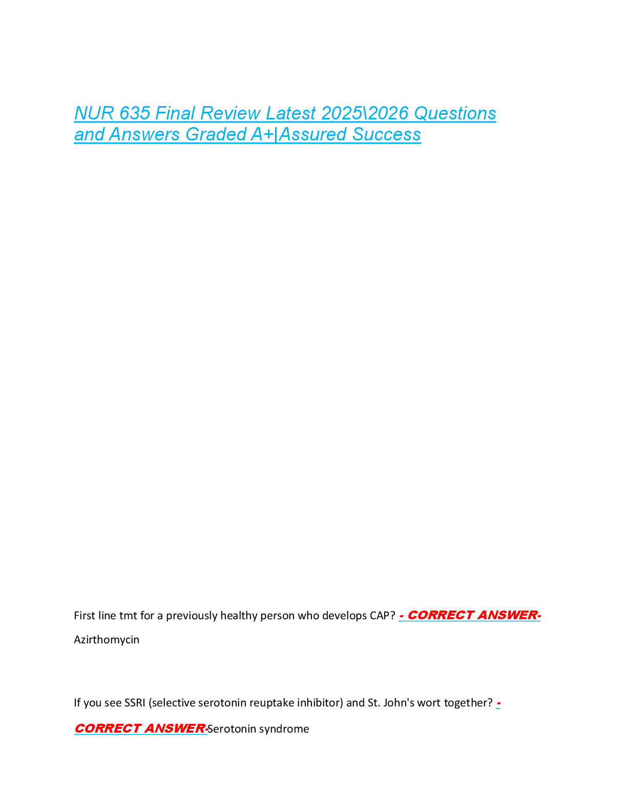NUR 635 Final Review Latest 2025\2026 Questions  and Answers Graded A+|Assured Success