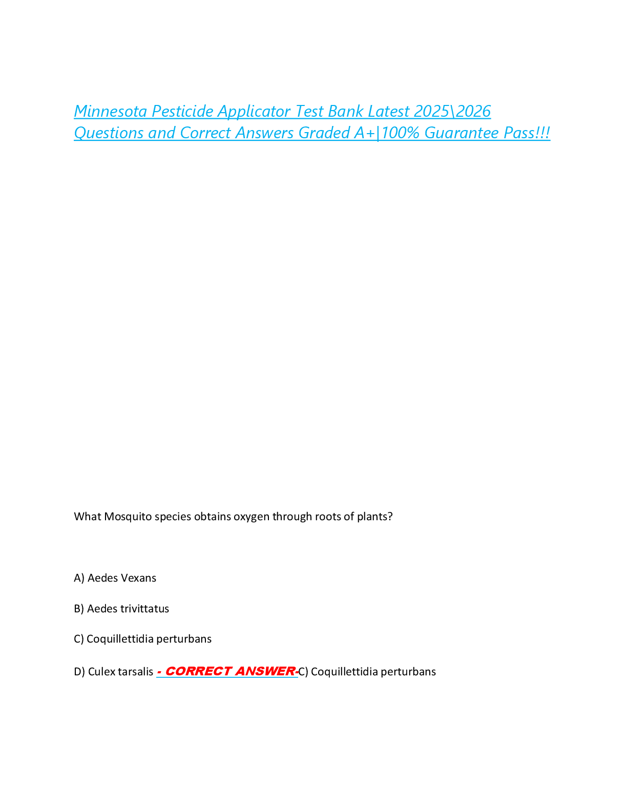 Preview of Minnesota Pesticide Applicator Test Bank Latest 2025\2026  Questions and Correct Answers G