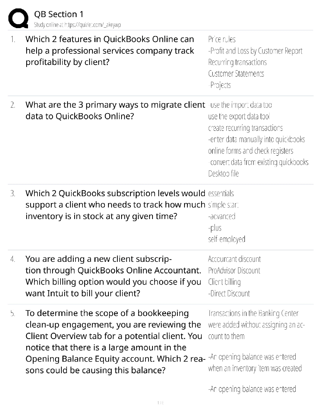 QB Section 1 Test Bank / QuickBooks Certification / 2025 Update / Score 100%