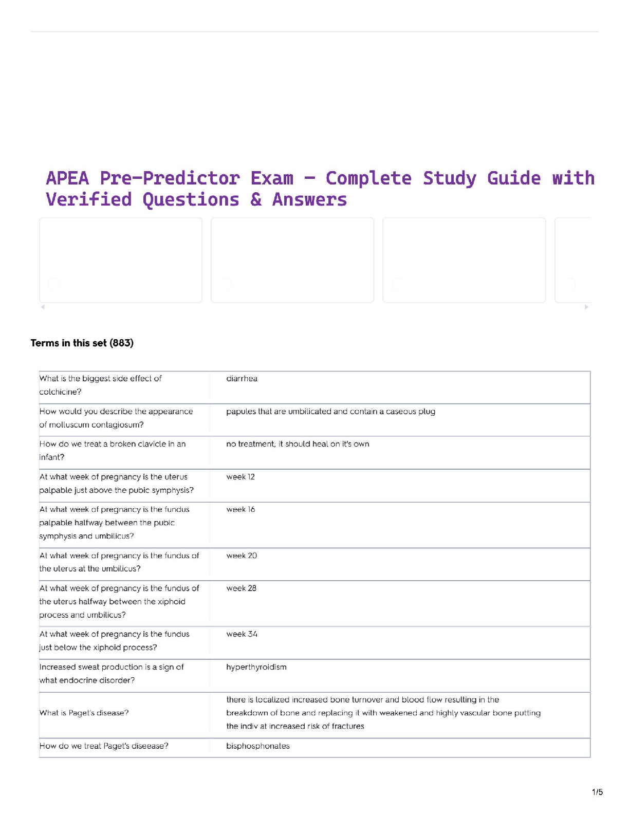 Preview of APEA Pre-Predictor Exam – Complete Study Guide with Verified Questions &amp; Answers