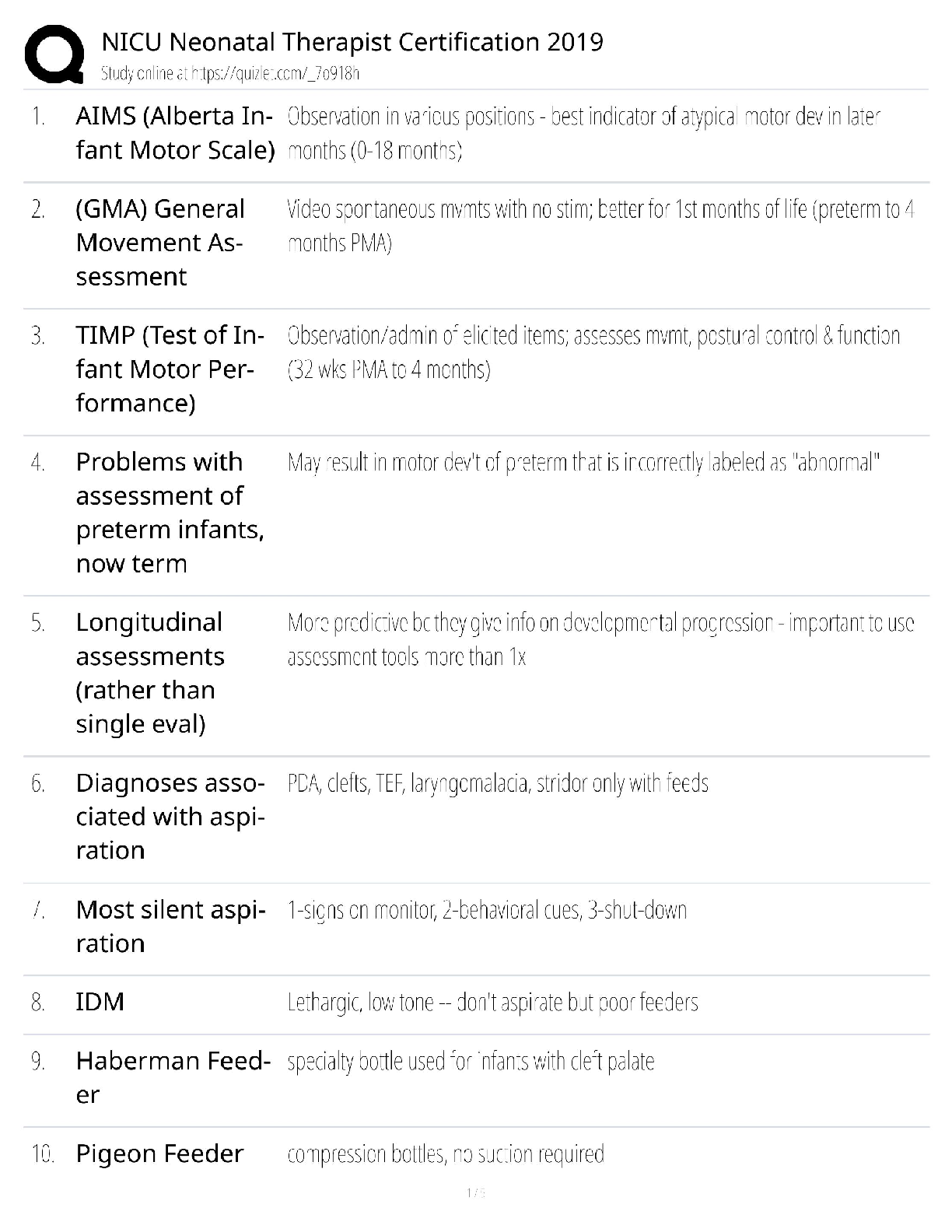 NICU Neonatal Therapist Certification Test Bank / 2019 Guidelines / 2025 Update / Score 100%