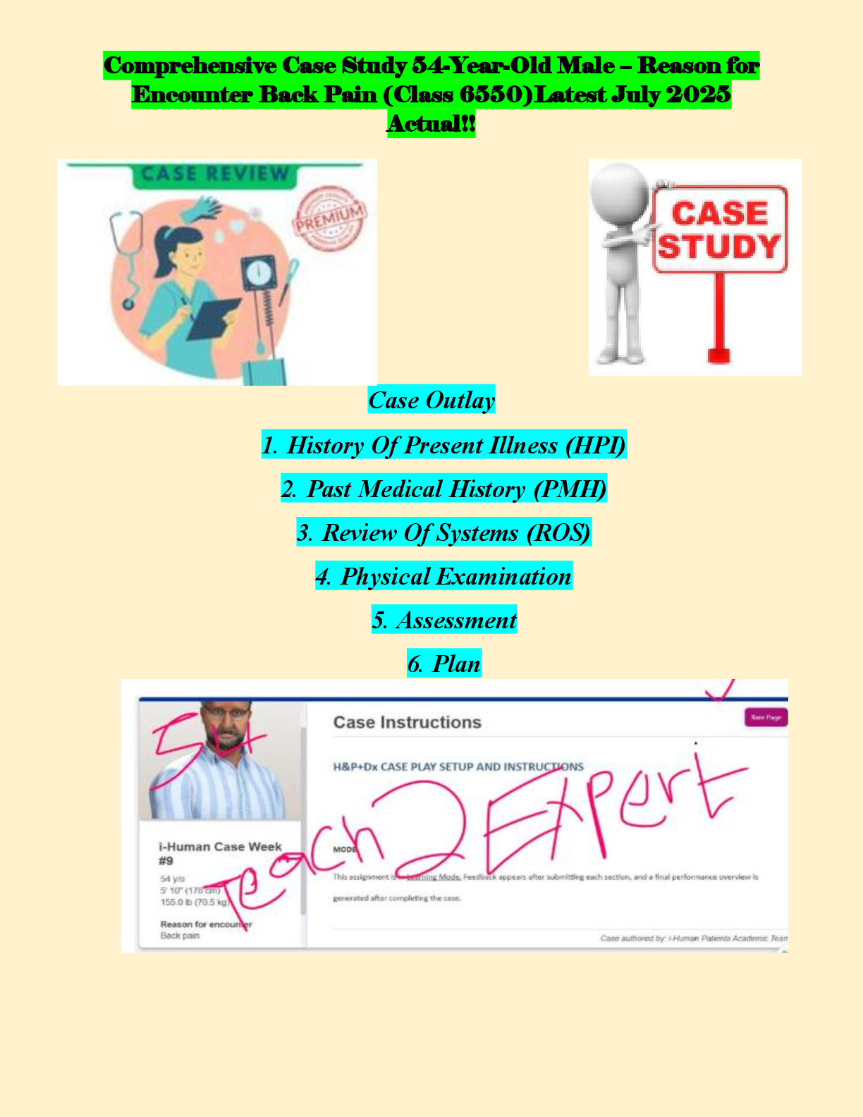 Preview image for Comprehensive Case Study 54-Year-Old Male – Reason for Encounter Back Pain (Class 6550)Latest July 2025 Actual!!
