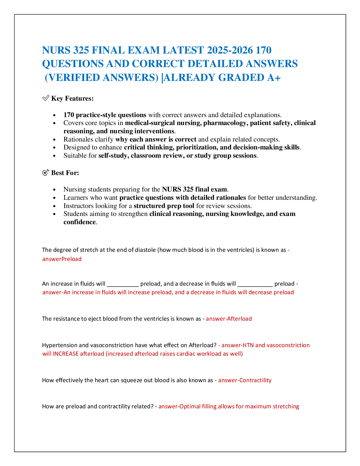 NURS 325 FINAL EXAM LATEST 2025-2026 170  QUESTIONS AND CORRECT DETAILED ANSWERS   (VERIFIED ANSWERS) |ALREADY GRADED A+