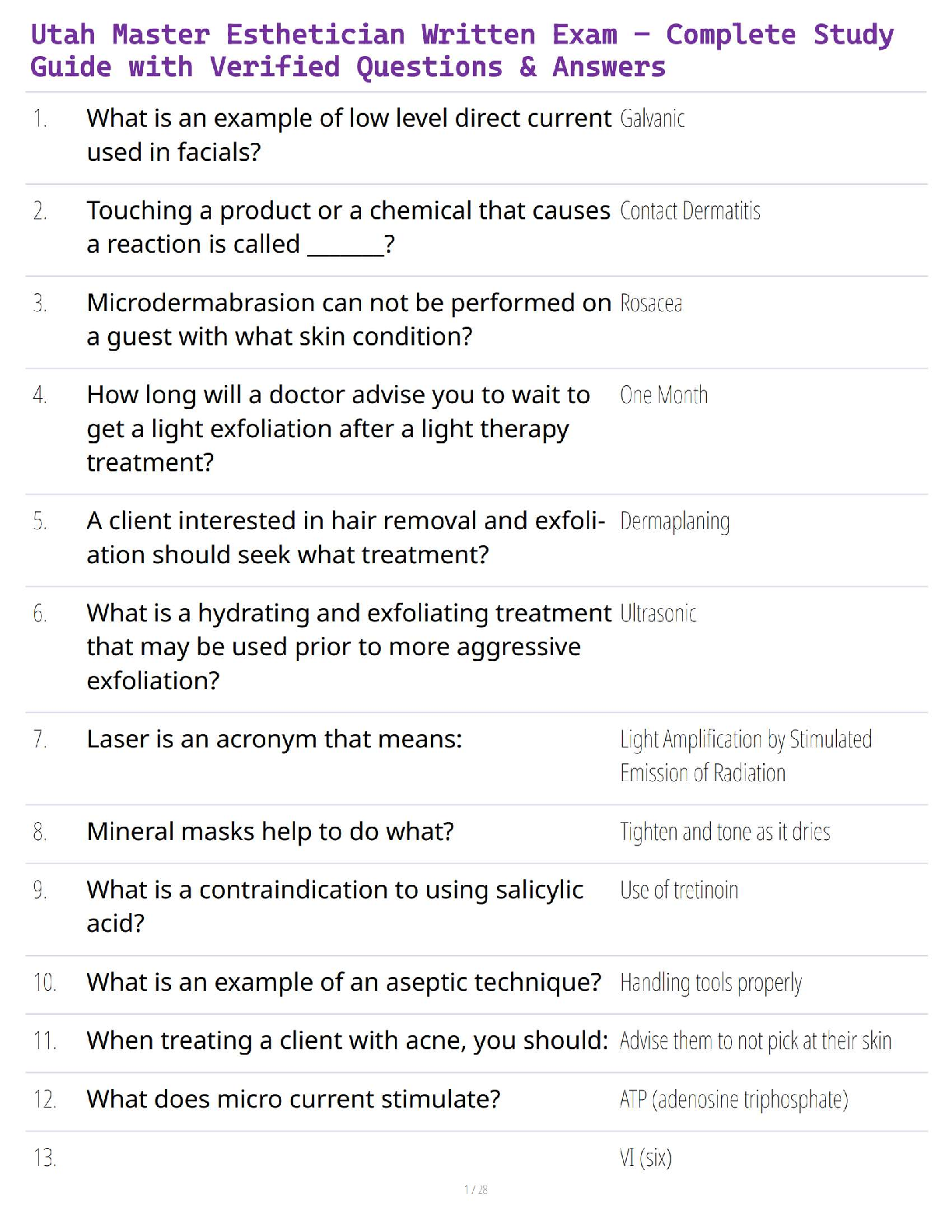 Utah Master Esthetician Written Exam – Complete Study Guide with Verified Questions & Answers