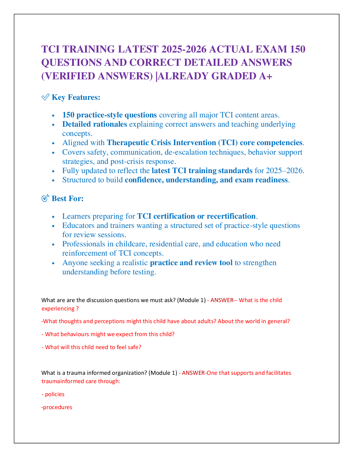 TCI TRAINING LATEST 2025-2026 ACTUAL EXAM 150  QUESTIONS AND CORRECT DETAILED ANSWERS  (VERIFIED ANSWERS) |ALREADY GRADED A+