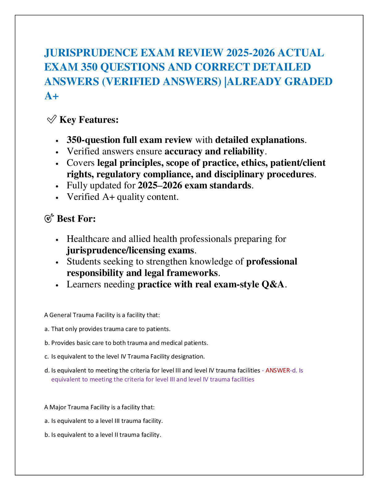 JURISPRUDENCE EXAM REVIEW 2025-2026 ACTUAL  EXAM 350 QUESTIONS AND CORRECT DETAILED  ANSWERS (VERIFIED ANSWERS) |ALREADY GRADED A+