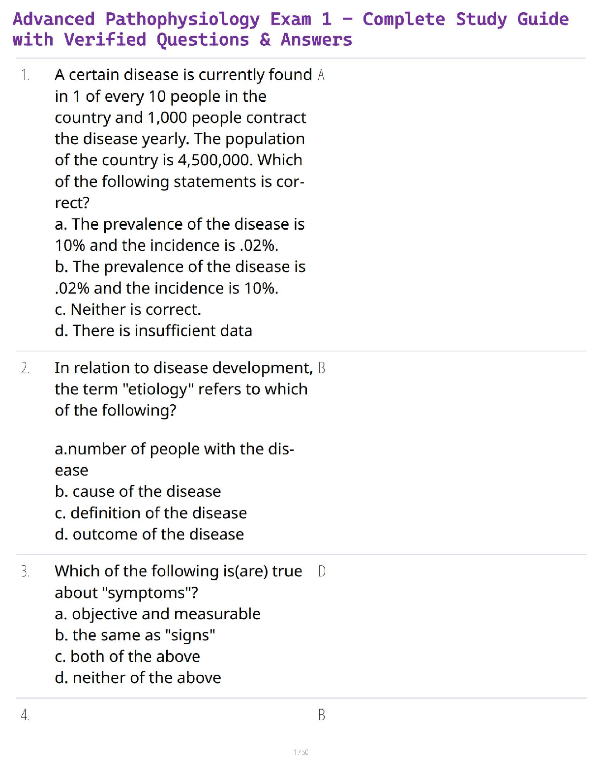 Advanced Pathophysiology Exam 1 – Complete Study Guide with Verified Questions & Answers