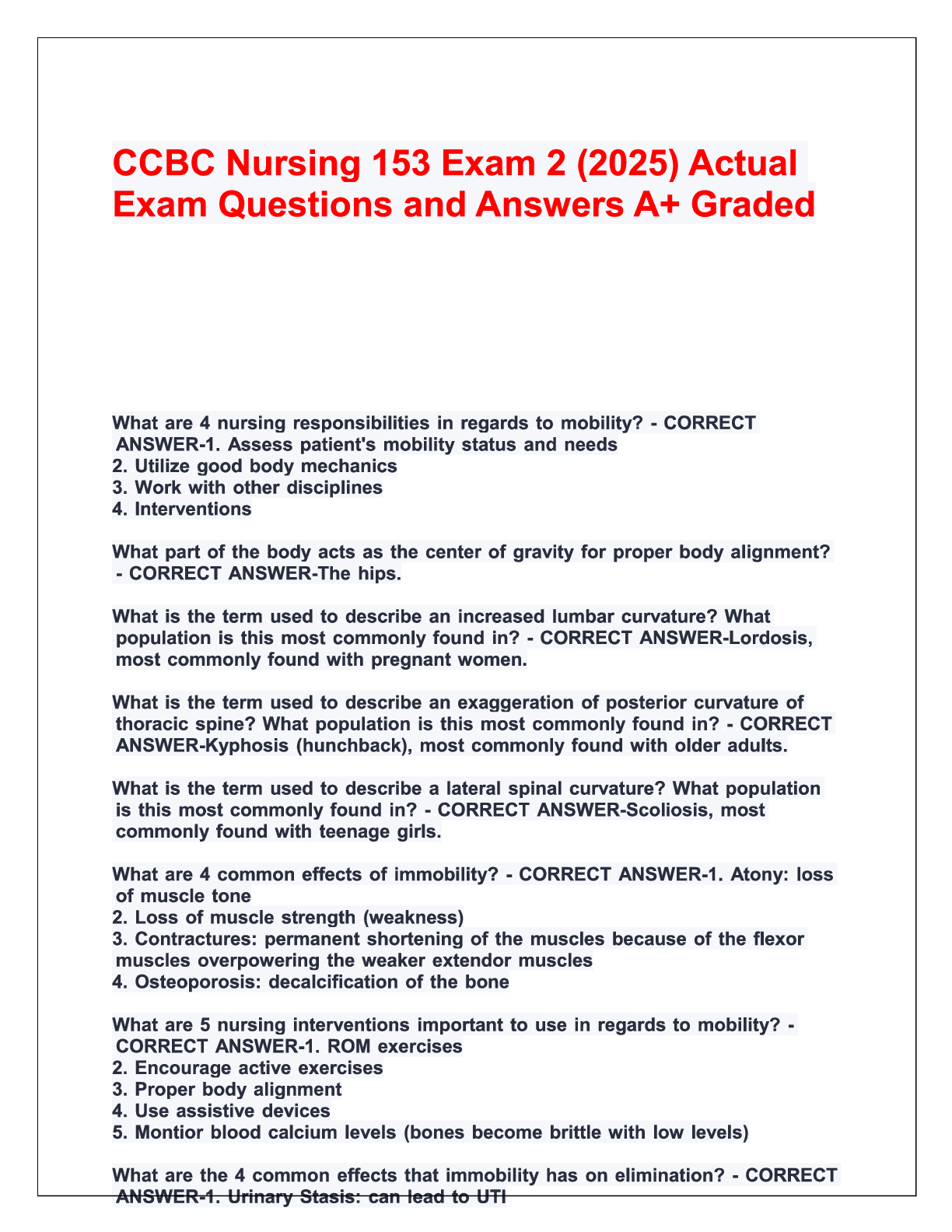 Preview image for CCBC Nursing 153 Exam 2 (2025) Actual Exam Questions and Answers A+ Graded.