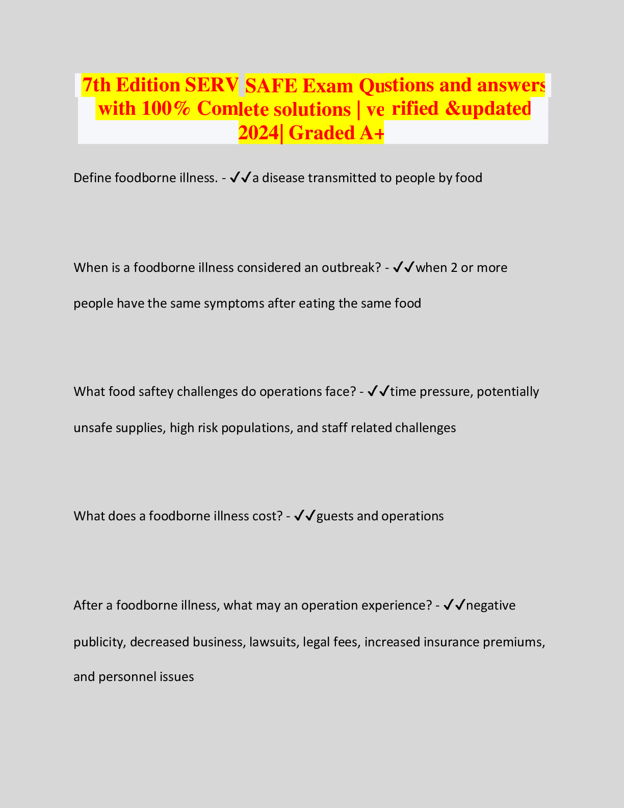 Preview image for 7th Edition SERVS  with 100% Comp  SAFE Exam Que  lete solutions |