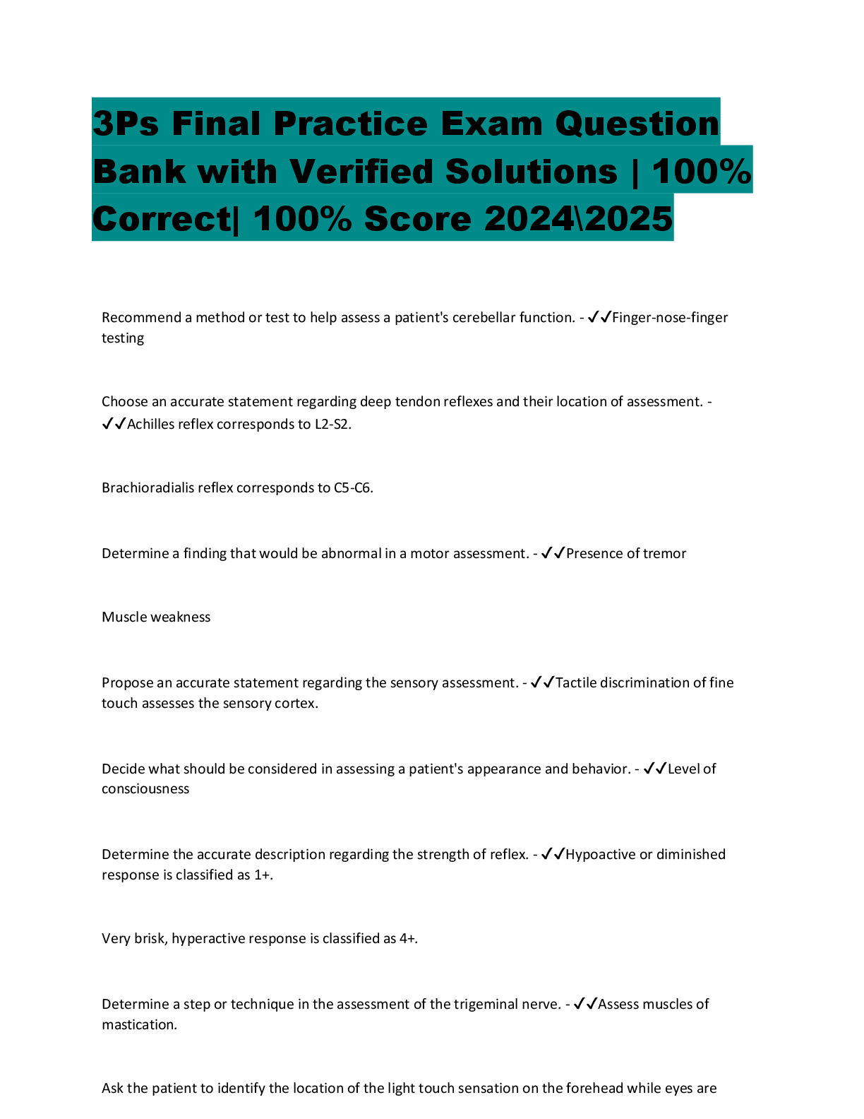 Preview image for 3Ps Final Practice Exam Question  Bank with Verified Solutions