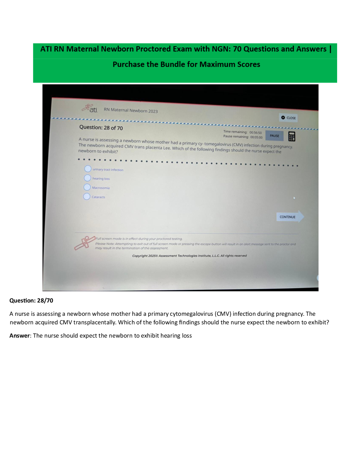 Preview image for ATI RN Maternal Newborn Level 3 Proctored Exam 2023 with NGN All 70 Questions With Answers