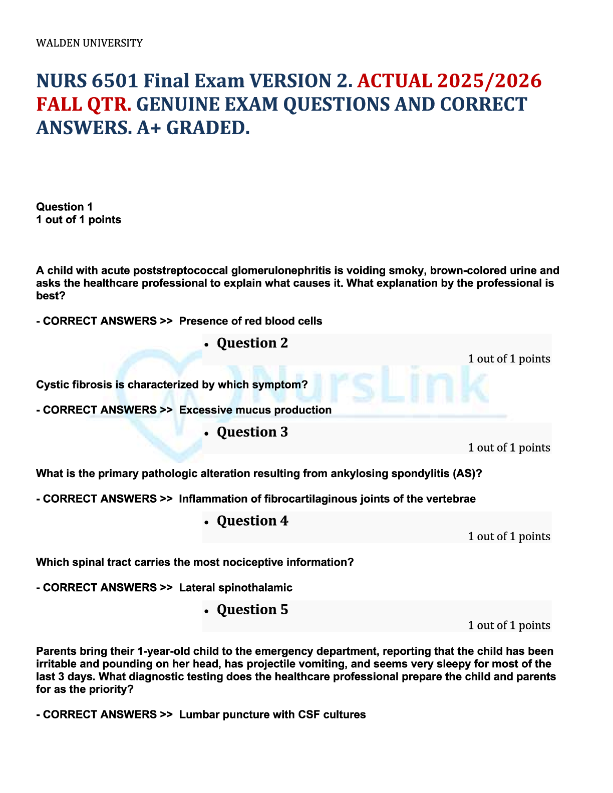Preview image for NURS 6501 Final Exam VERSION 2. ACTUAL 2025-2026 FALL QUARTER. AUTHENTIC EXAM QUESTIONS AND CORRECT ANSWERS. A+ GRADED.