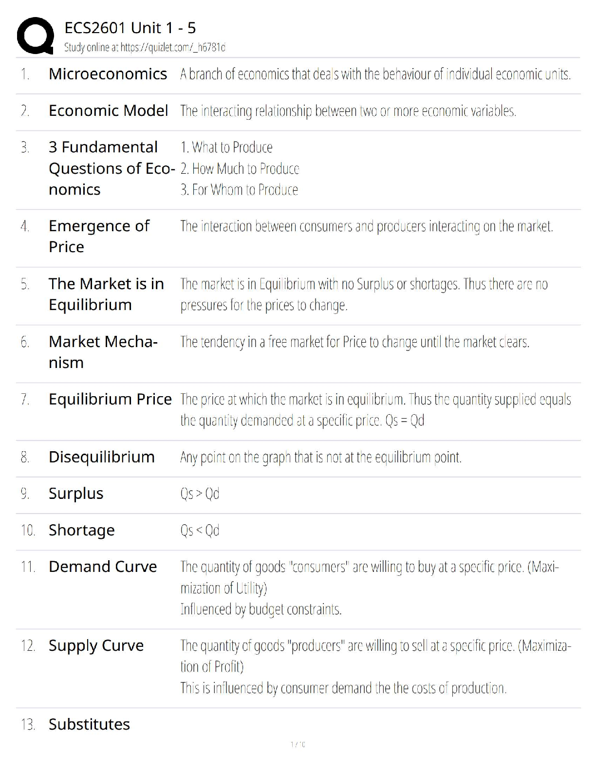 Preview of ECS2601 – Units 1–5 / Economics Exam Prep   New Version / 2025 Update / Study Guide + Test