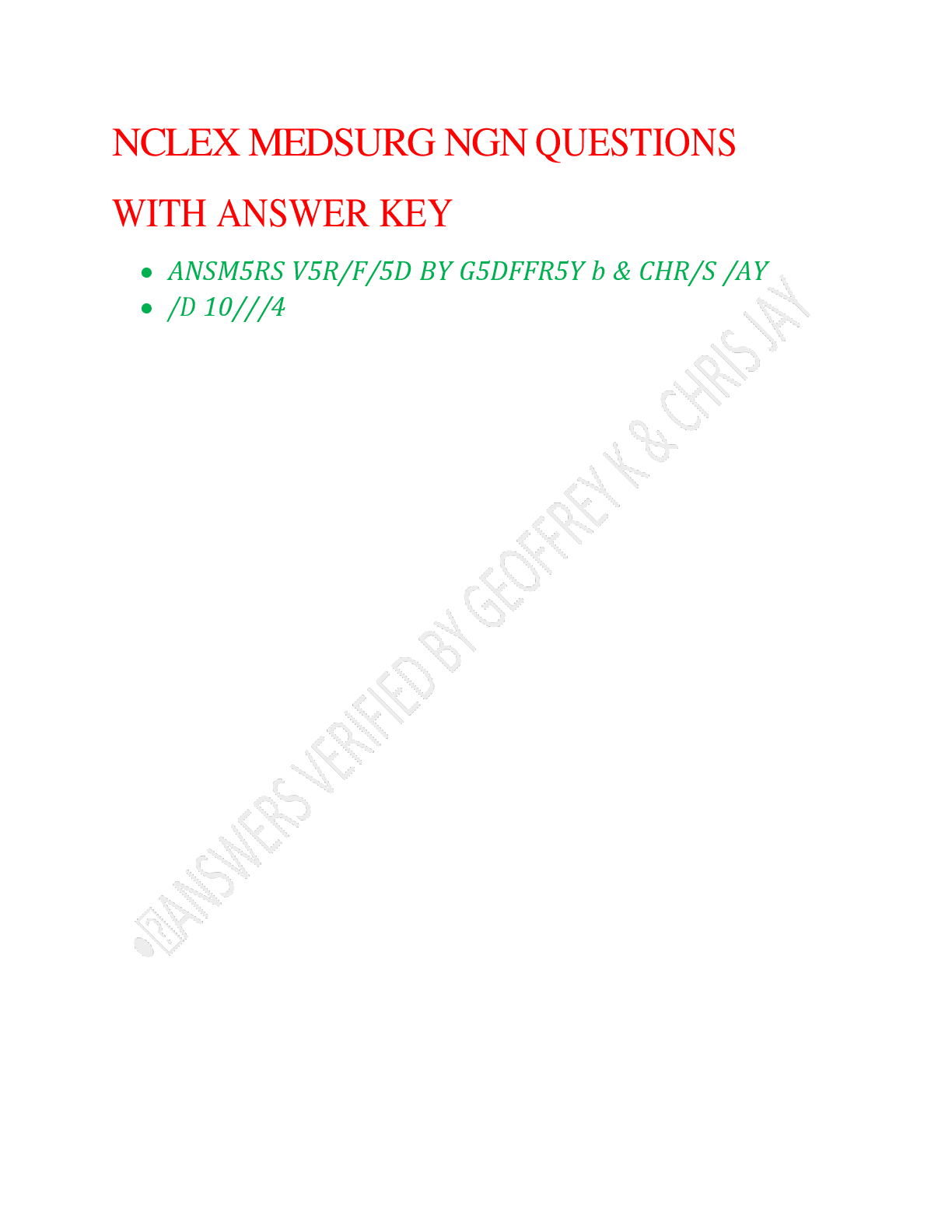 Preview image for NCLEX MEDSURG NGN QUESTIONS  WITH ANSWER KEY