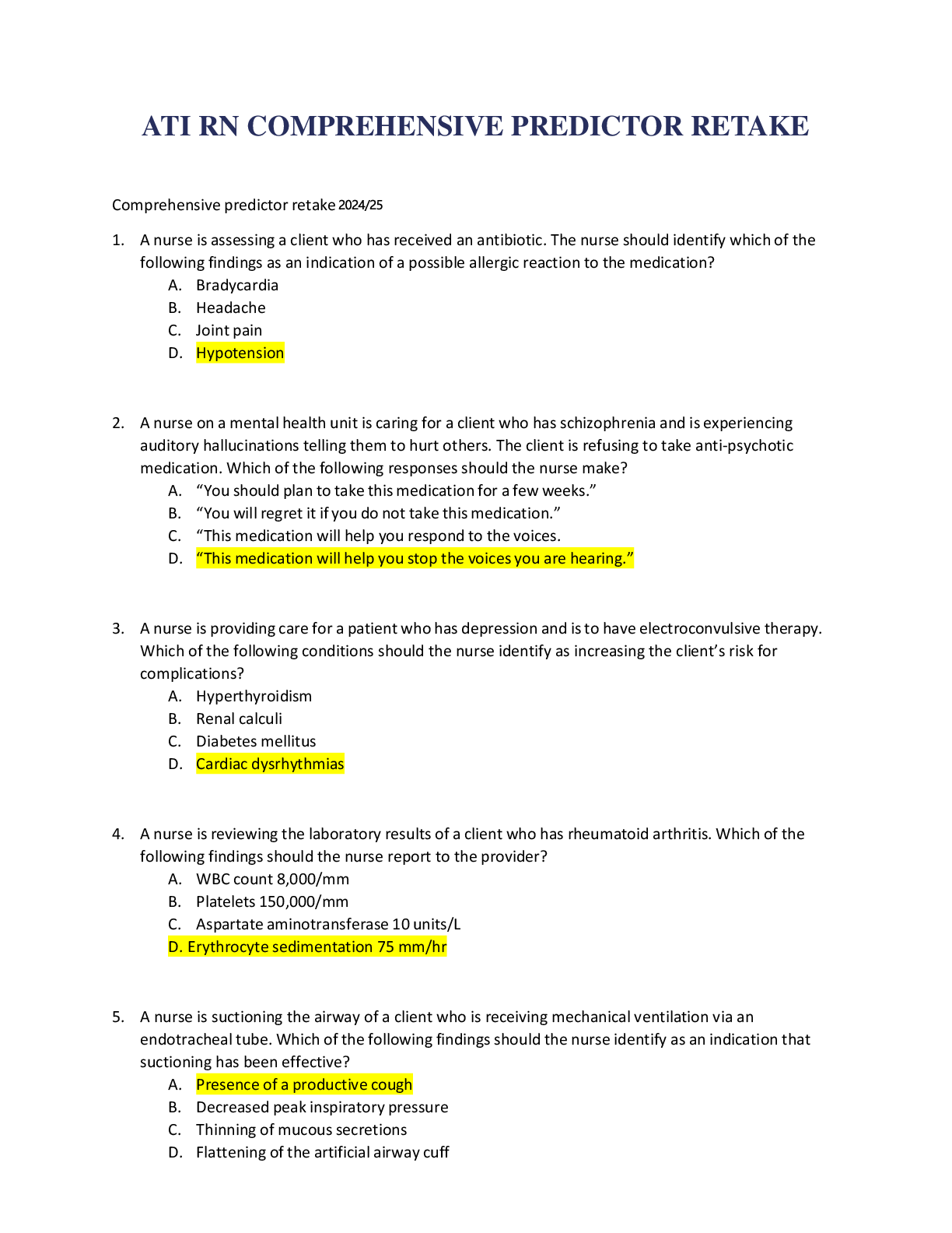 Preview image for ATI RN Comprehensive Predictor Retake 2024-25