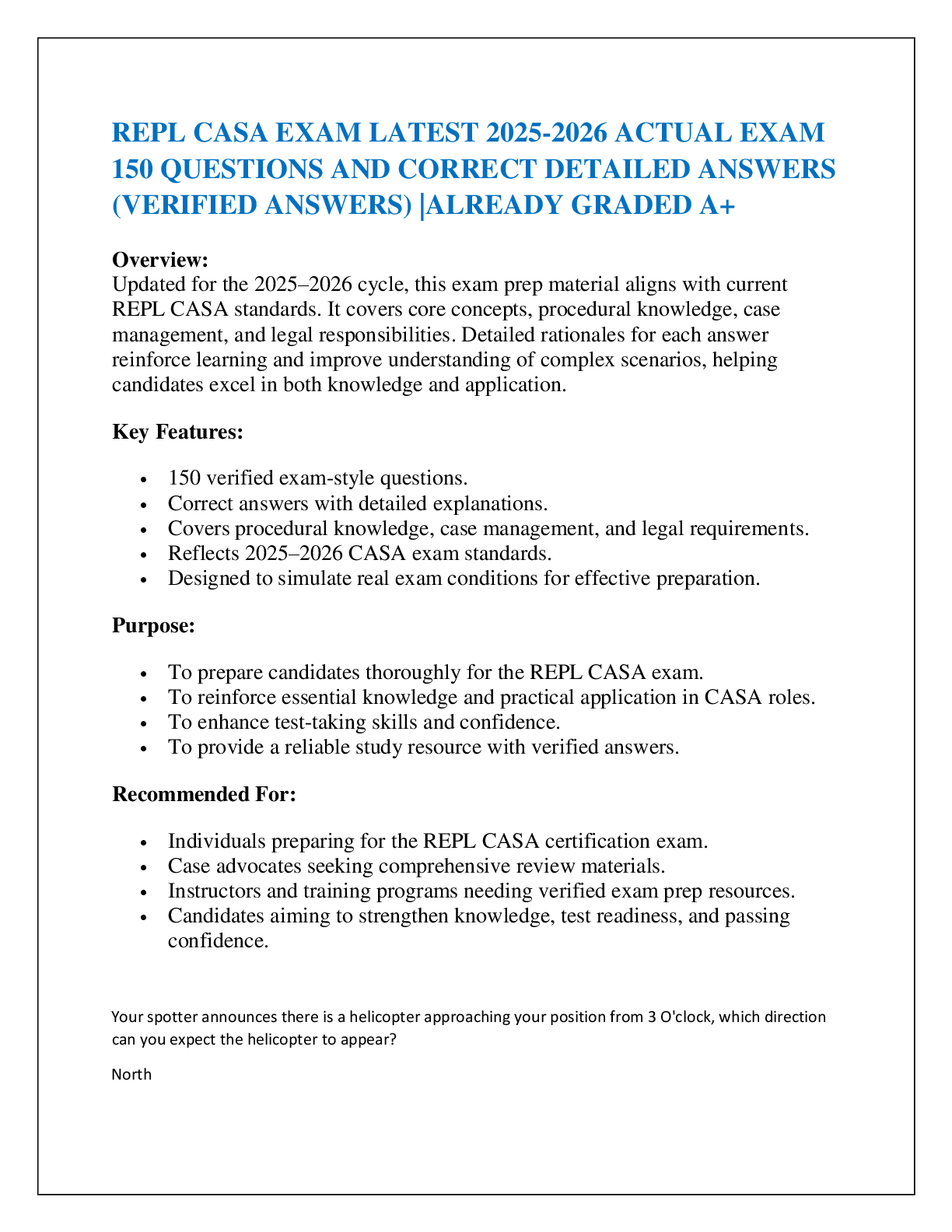 Preview of REPL CASA EXAM LATEST 2025-2026 ACTUAL EXAM  150 QUESTIONS AND CORRECT DETAILED ANSWERS (VERIFIED ANSWERS) |ALREADY GRADED A+