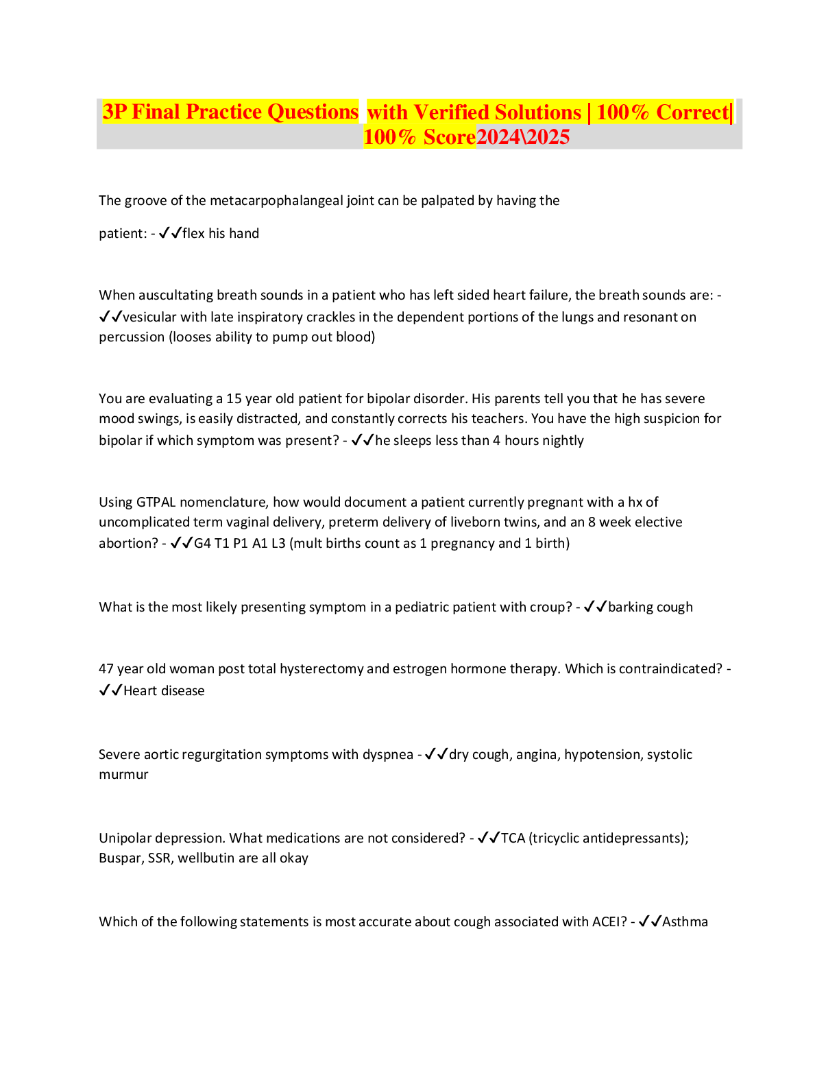 Preview image for 3P Final Practice Questions   with Verified Solutions | 100% Correct|