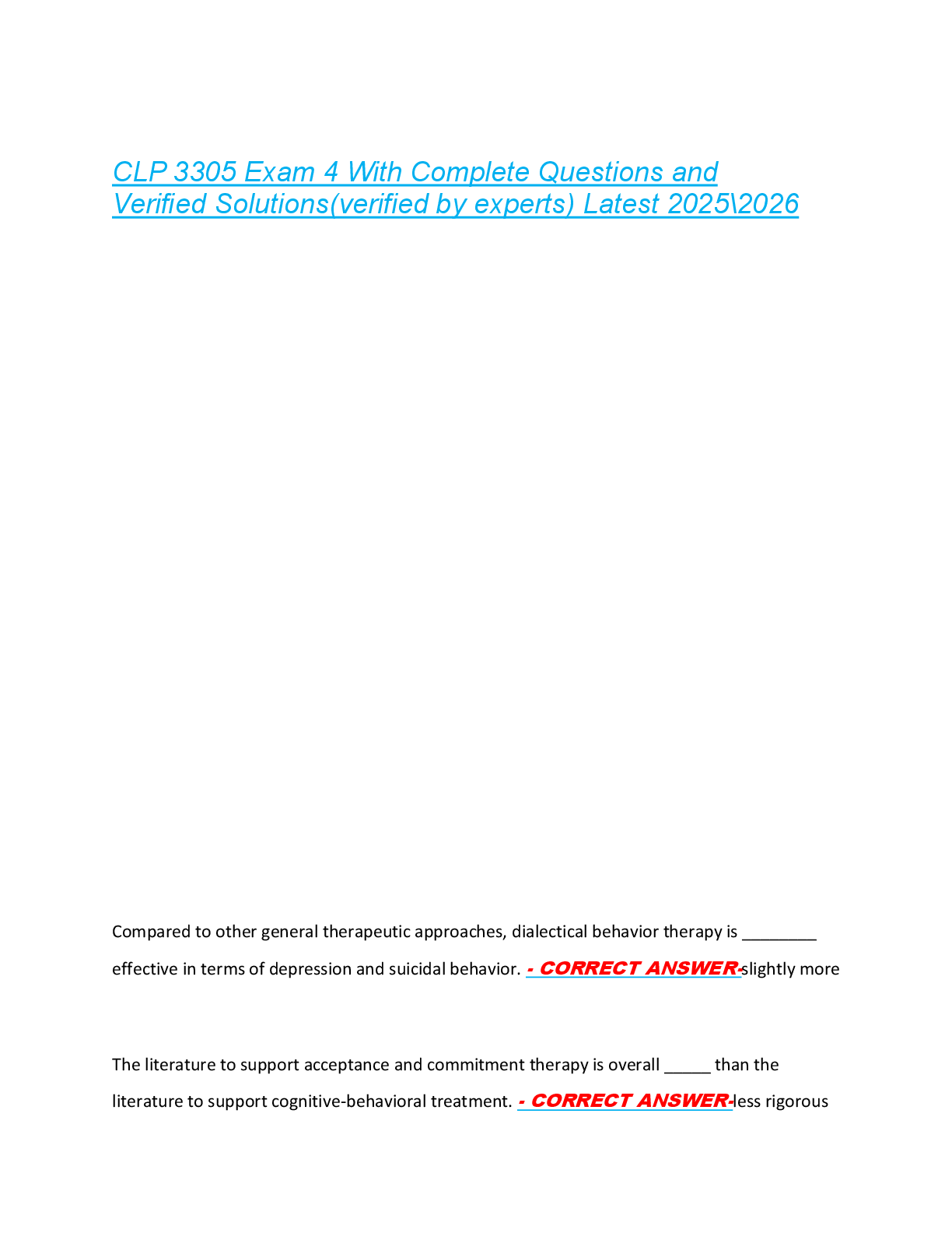 CLP 3305 Exam 4 With Complete Questions and  Verified Solutions(verified by experts) Latest 2025\2026