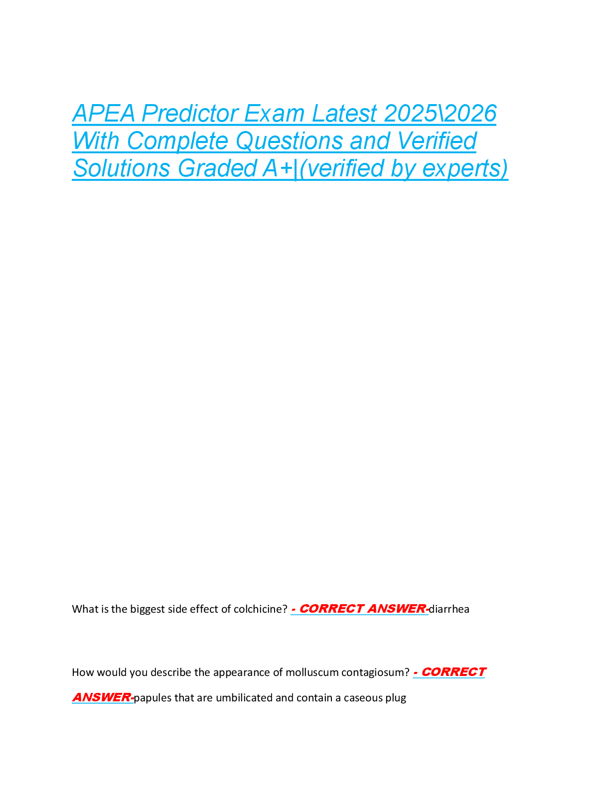 APEA Predictor Exam Latest 2025\2026  With Complete Questions and Verified  Solutions Graded A+|(verified by experts)
