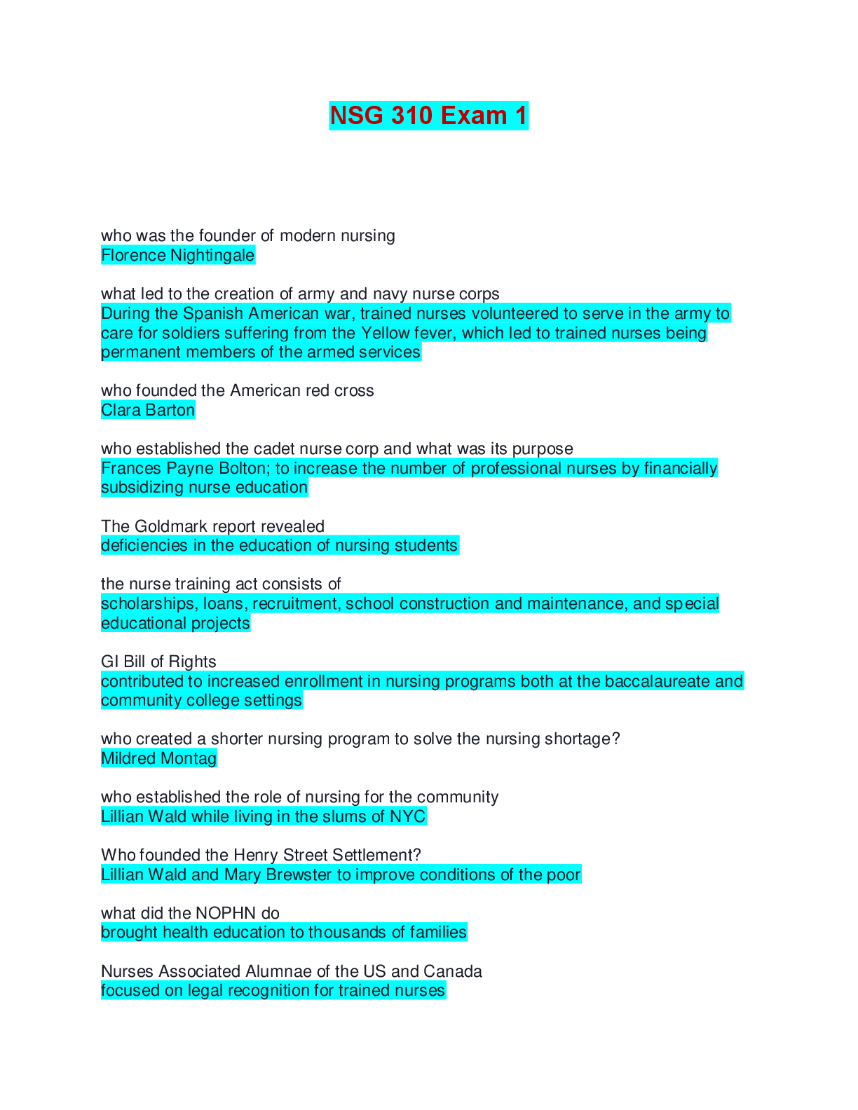 Preview image for NSG 310 Exam 1 | Questions with 100% Correct Answers