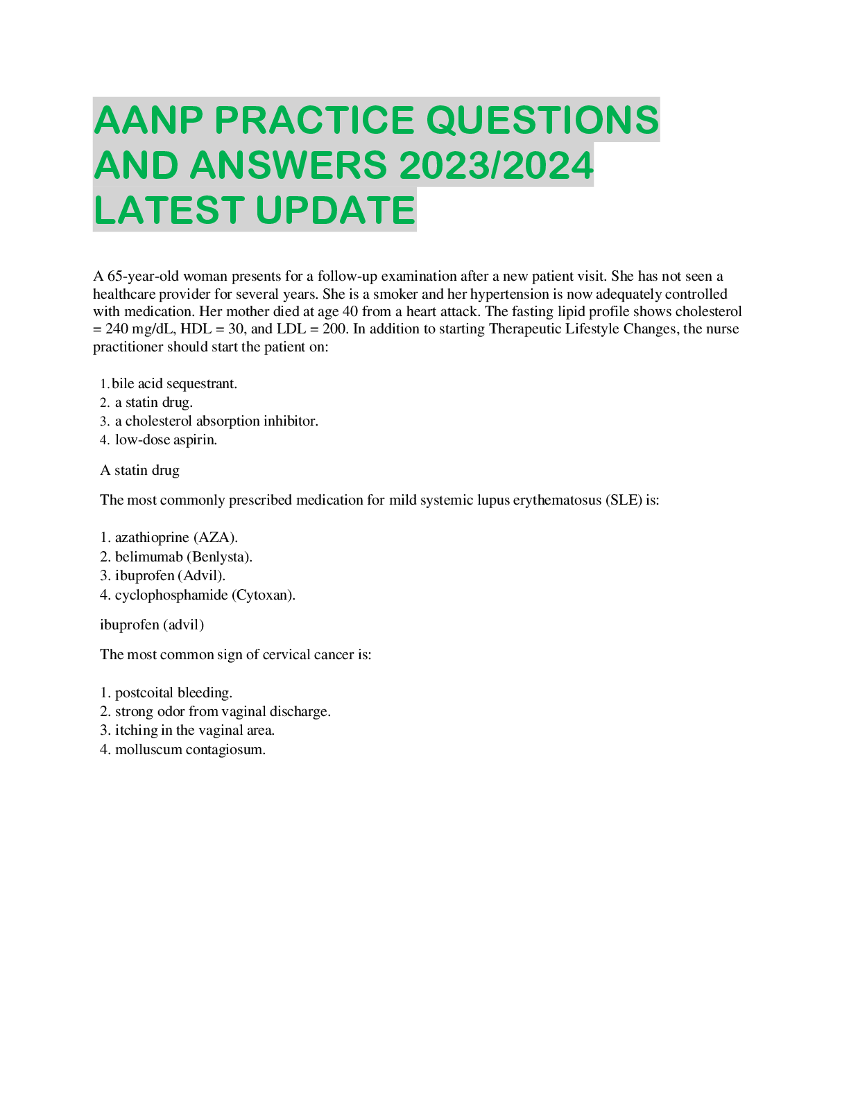 Preview image for AANP PRACTICE QUESTIONS  AND ANSWERS 2023/2024  LATEST UPDATE