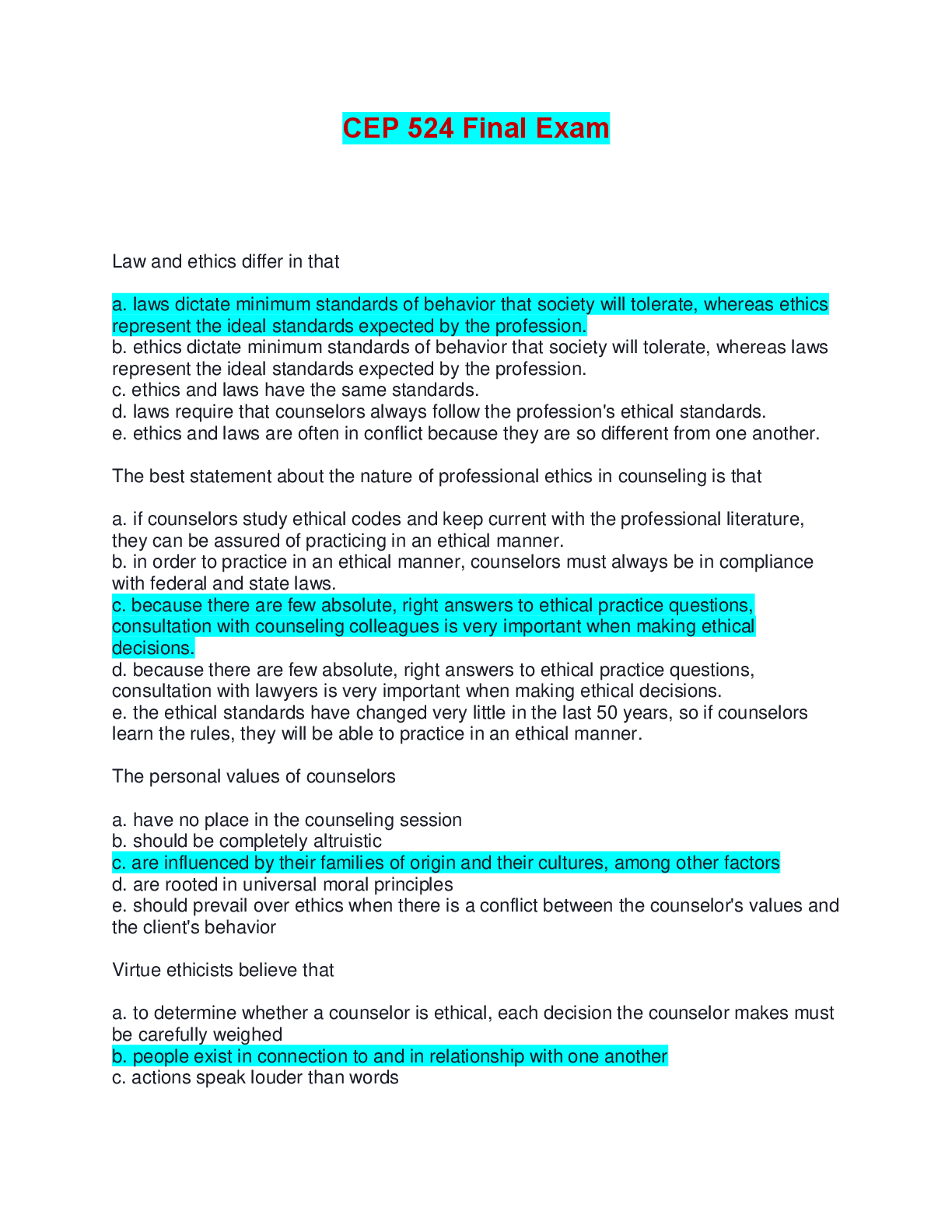 Preview image for CEP 524 Final Exam | Complete Solutions (Verified Answers)