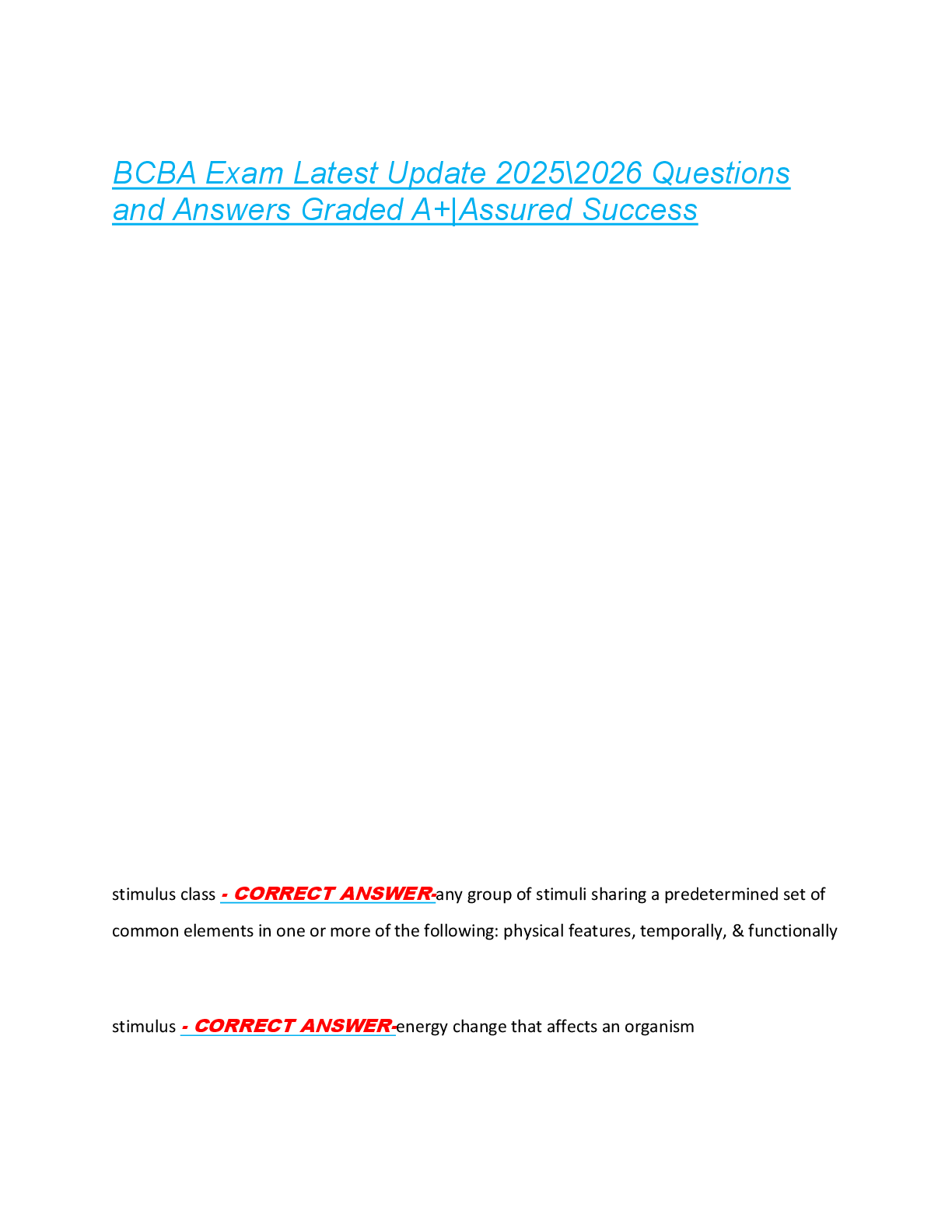 BCBA Exam Latest Update 2025\2026 Questions  and Answers Graded A+|Assured Success