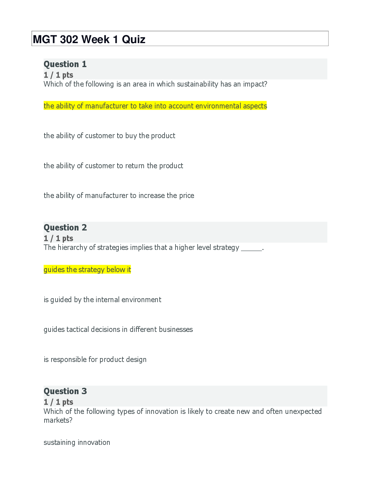 Preview image for MGT 302 Week 1 Quiz | 20 Questions and Answers | Ashford University