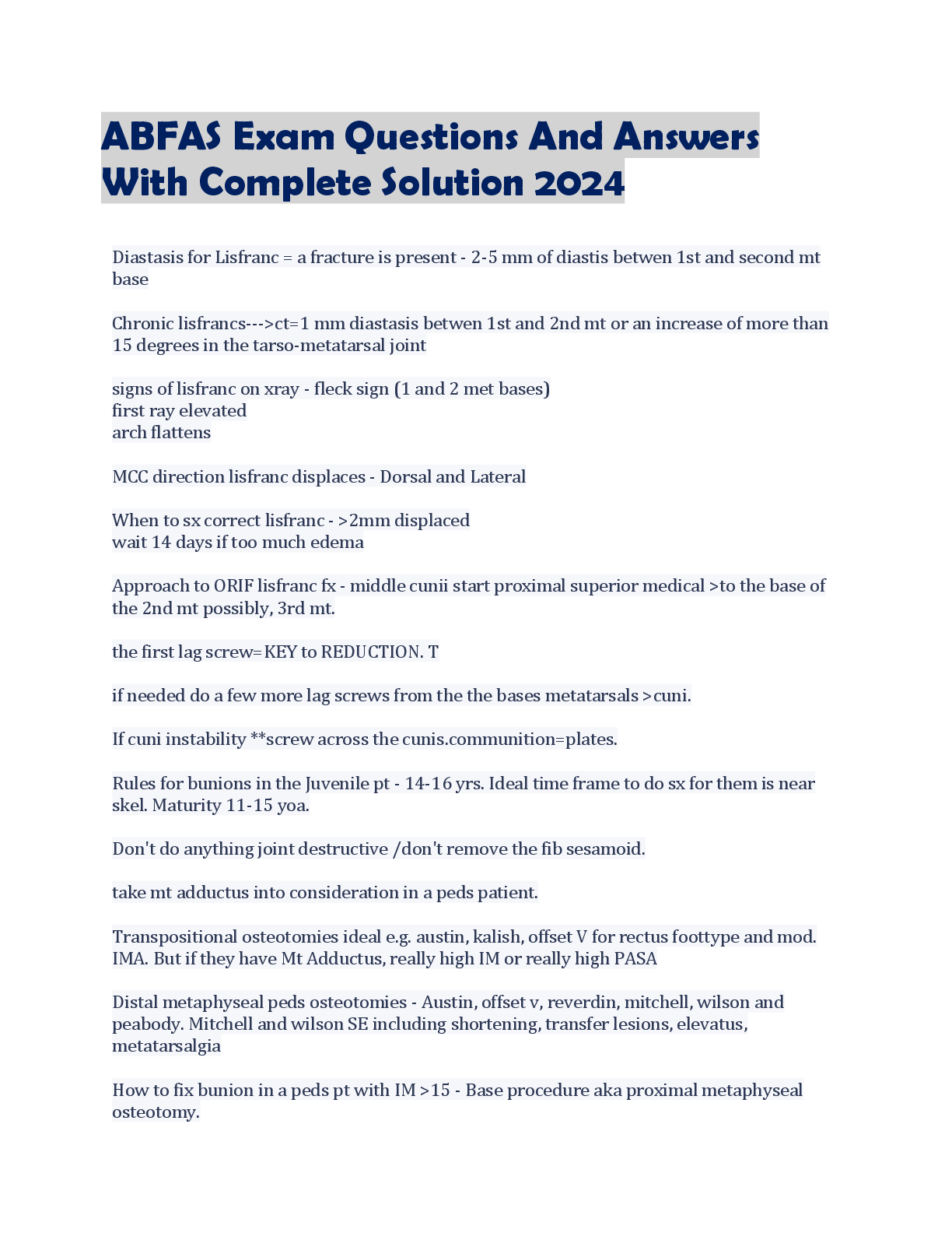 Preview image for ABFAS Exam Questions And Answers  With Complete Solution 2024