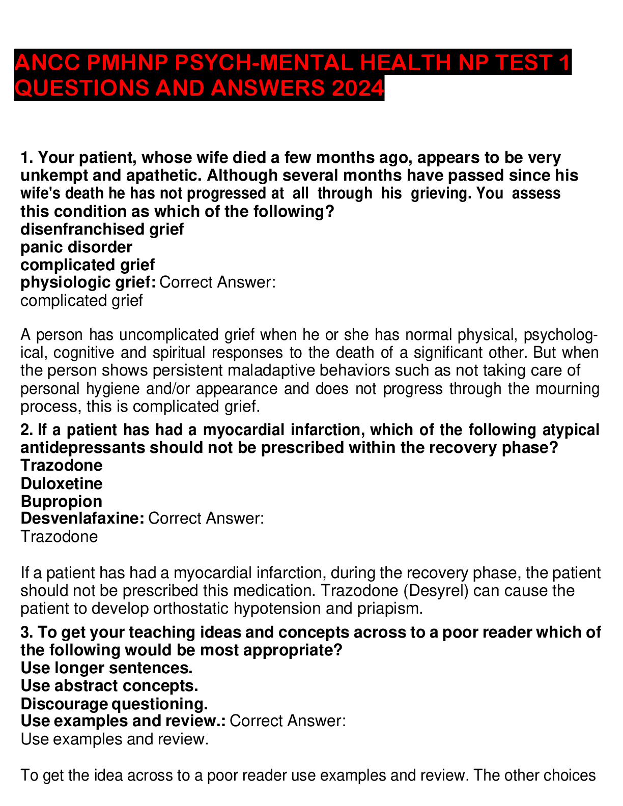 Preview image for ANCC PMHNP PSYCH-MENTAL HEALTH NP TEST 1  QUESTIONS AND ANSWERS 2024