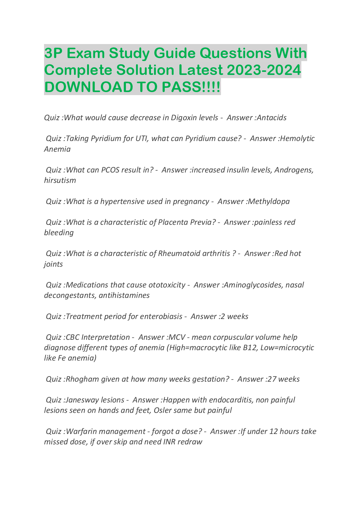 Preview image for 3P Exam Study Guide Questions With  Complete Solution