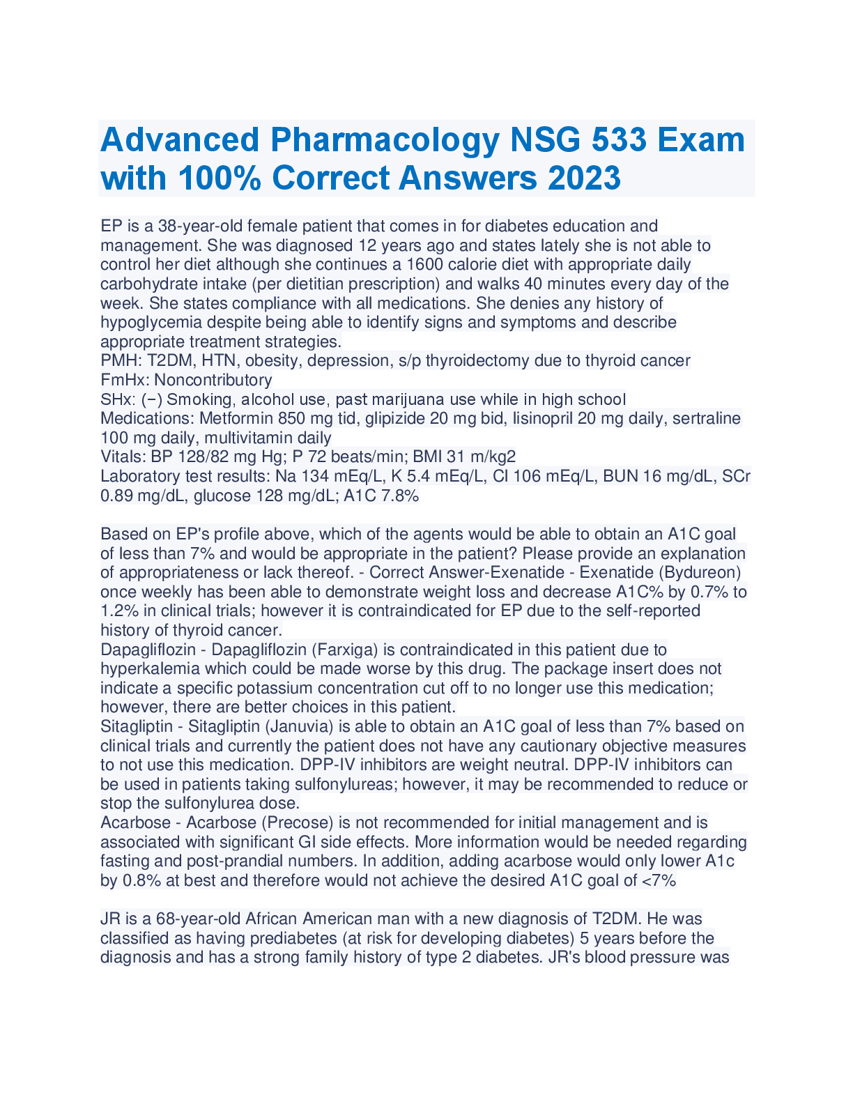 Preview image for Advanced Pharmacology NSG 533 Exam  with 100% Correct Answers