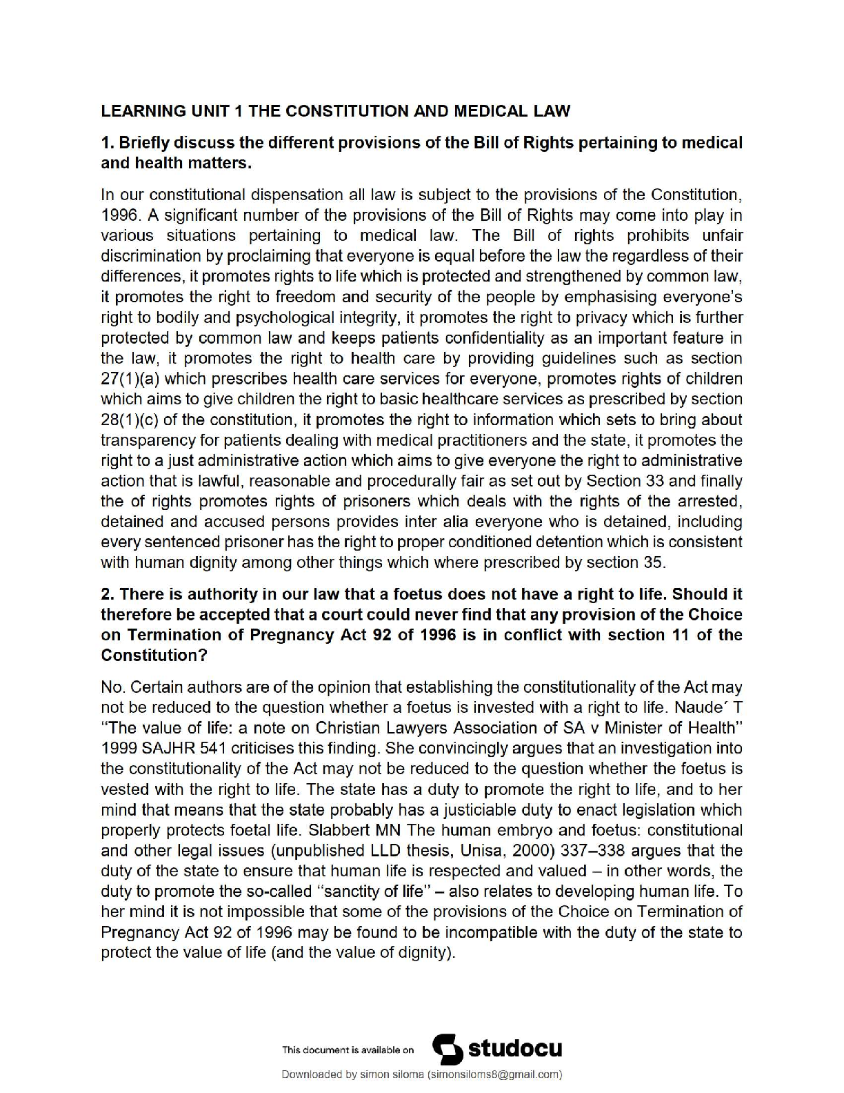 Medical Law Q&A – Constitutional Rights & Healthcare Access (LCR4802) / Exam Prep / 2025 Update / Test Bank + Study Guide   New Version