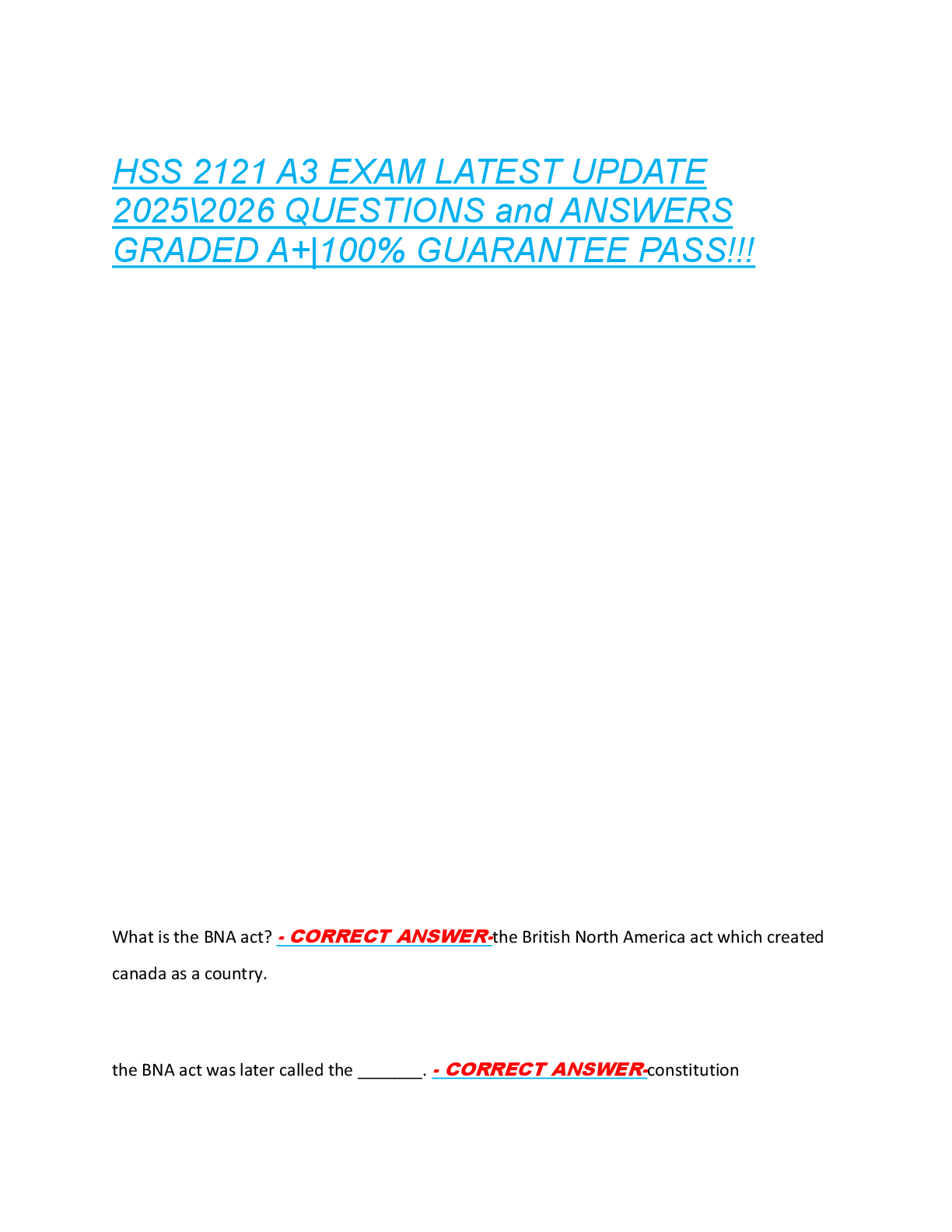 Recommended document preview for HSS 2121 A3 EXAM LATEST UPDATE  2025\2026 QUESTIONS and ANSWERS  GRADED A+|100% GUARANTEE PASS!!!