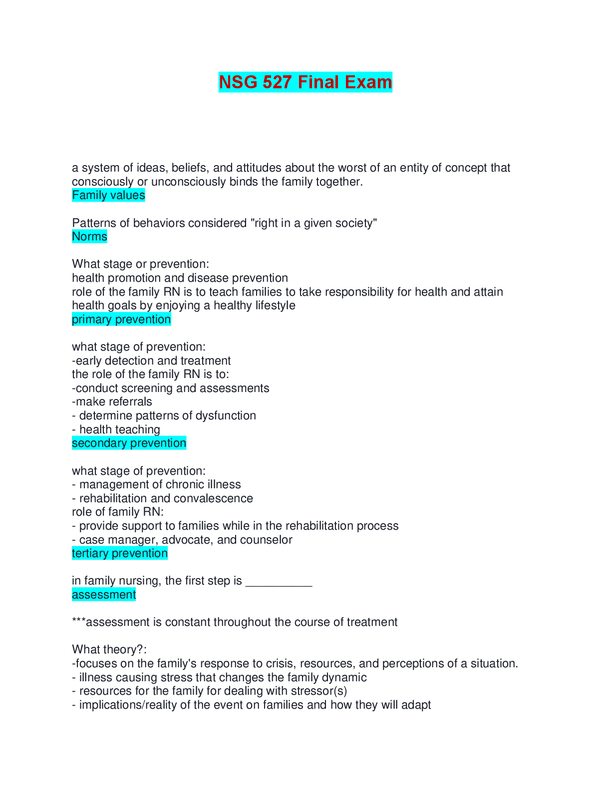 Preview image for NSG 527 Final Exam | Verified with 100% Correct Answers
