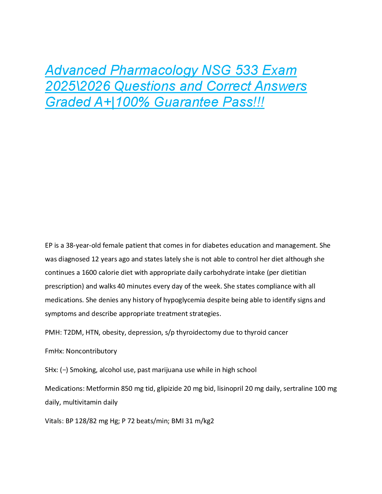 Preview of Advanced Pharmacology NSG 533 Exam  2025\2026 Questions and Correct Answers  Graded A+|100