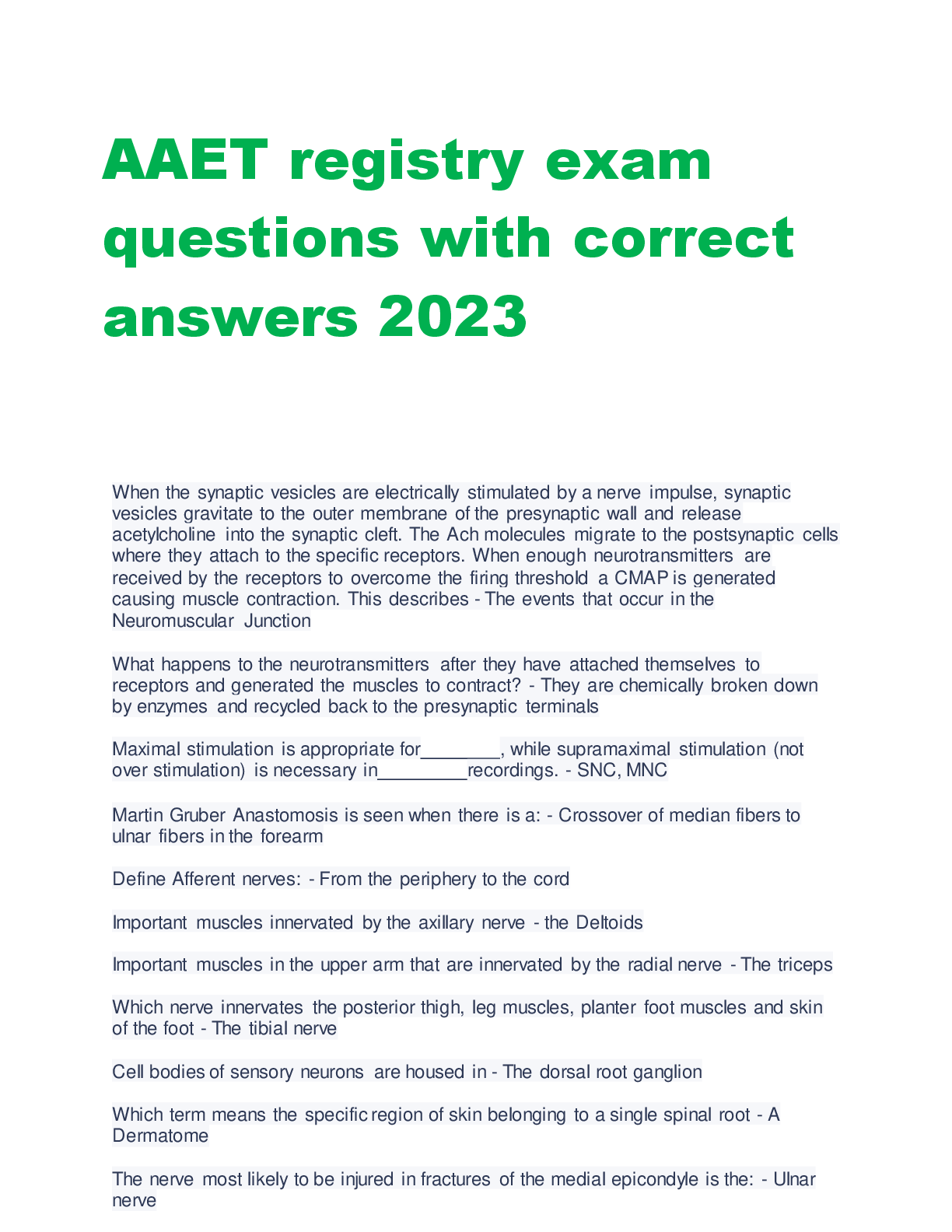 Preview image for AAET registry exam  questions with correct  answers 2023