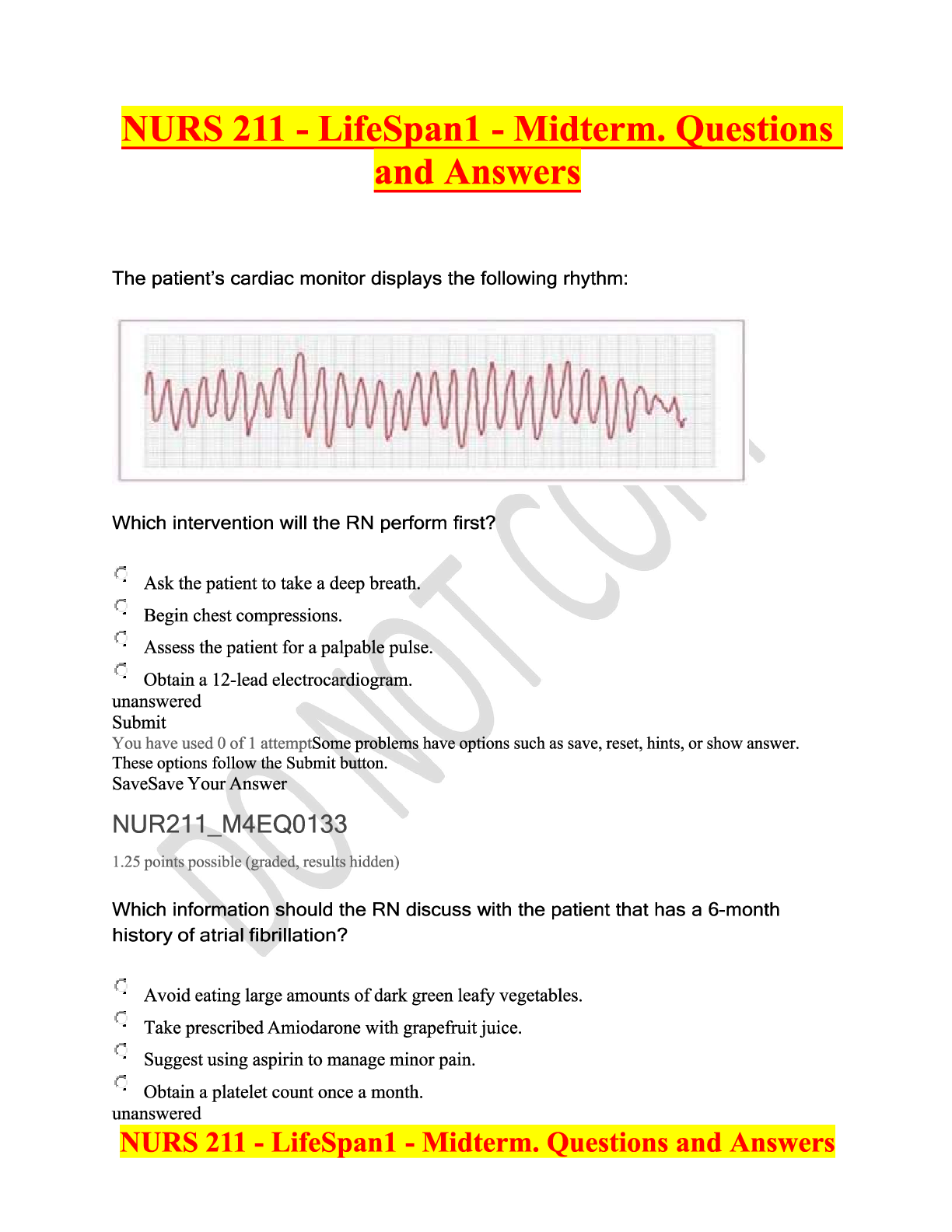 Preview image for NURS 211 - LifeSpan1 - Midterm. Questions and Answers.