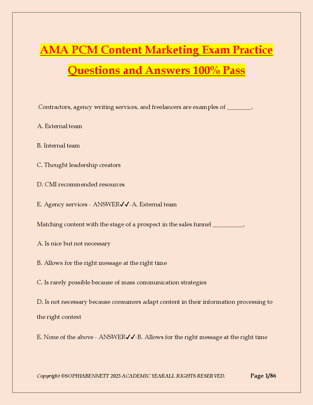 Preview image for AMA PCM Content Marketing Exam Practice Questions and Answers Guaranteed to Pass.