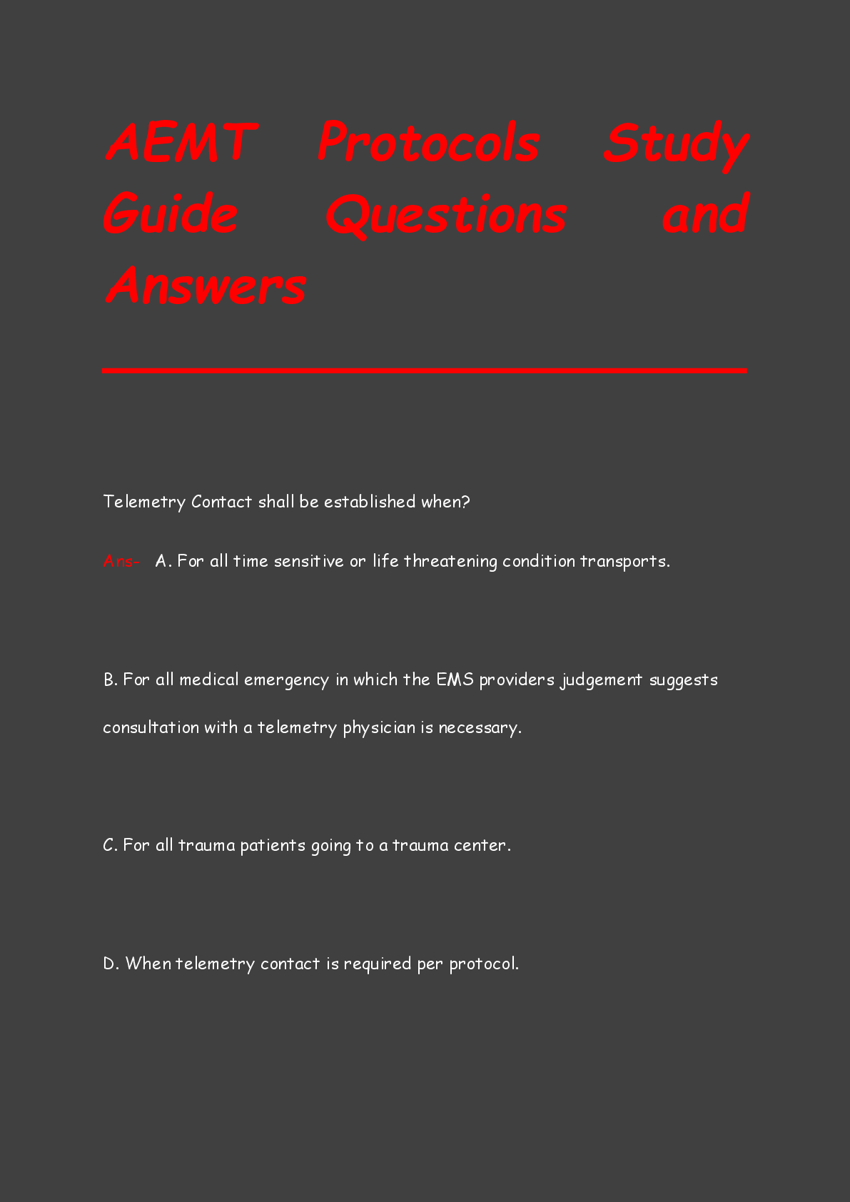 Preview image for AEMT Protocols Study Guide Questions and Answers.