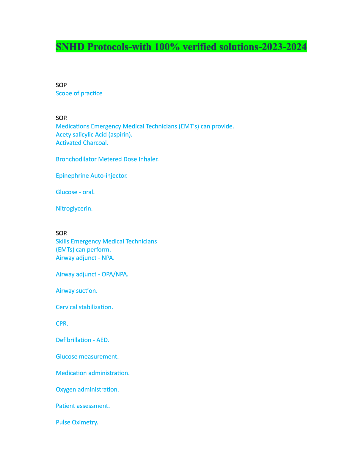 Preview image for SNHD Protocols - with solutions that are 100% verified - 2023-2024.
