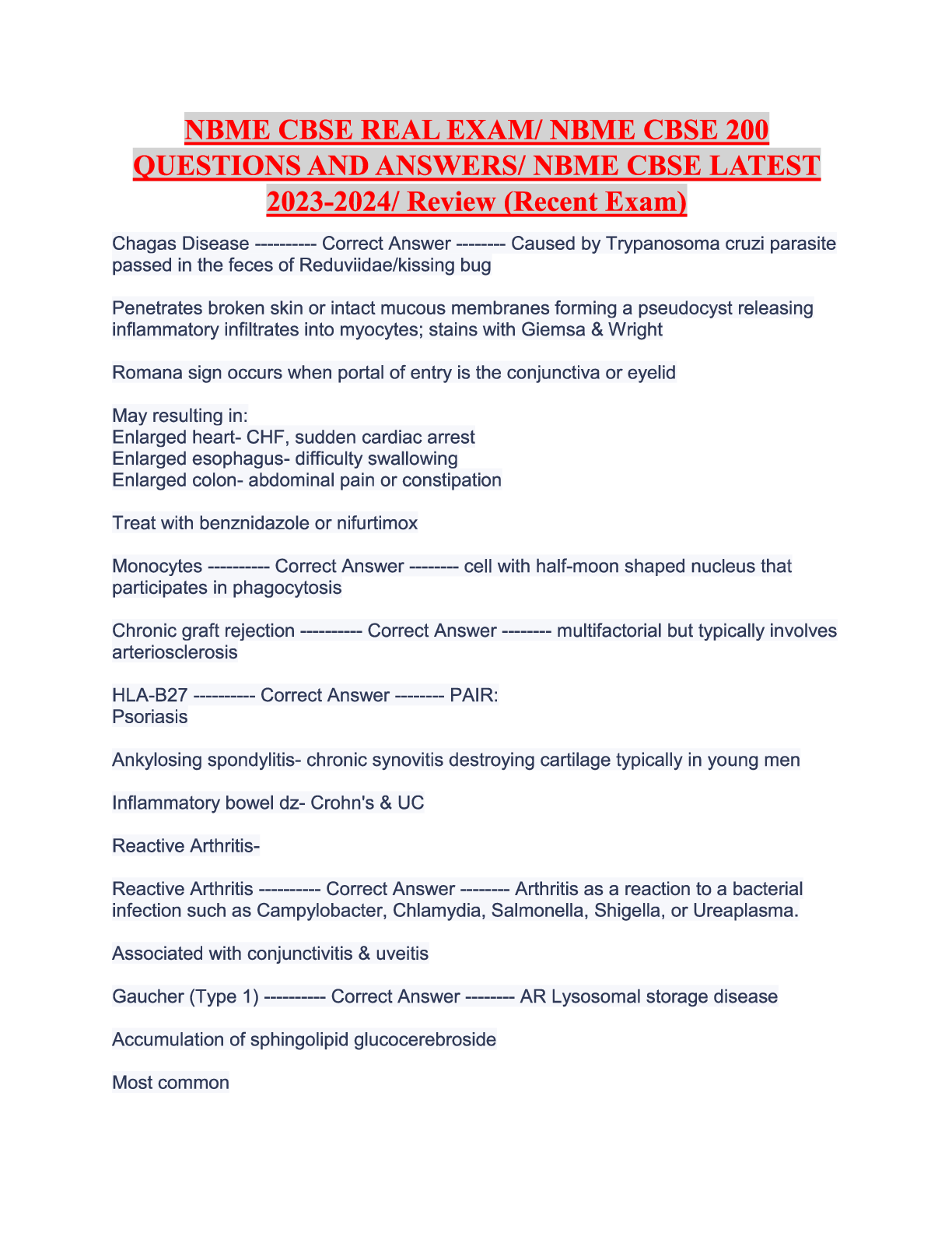 Preview image for NBME CBSE REAL EXAM  NBME CBSE 200 QUESTIONS AND ANSWERS  NBME CBSE LATEST 2023-2024  Review (Recent Exam).