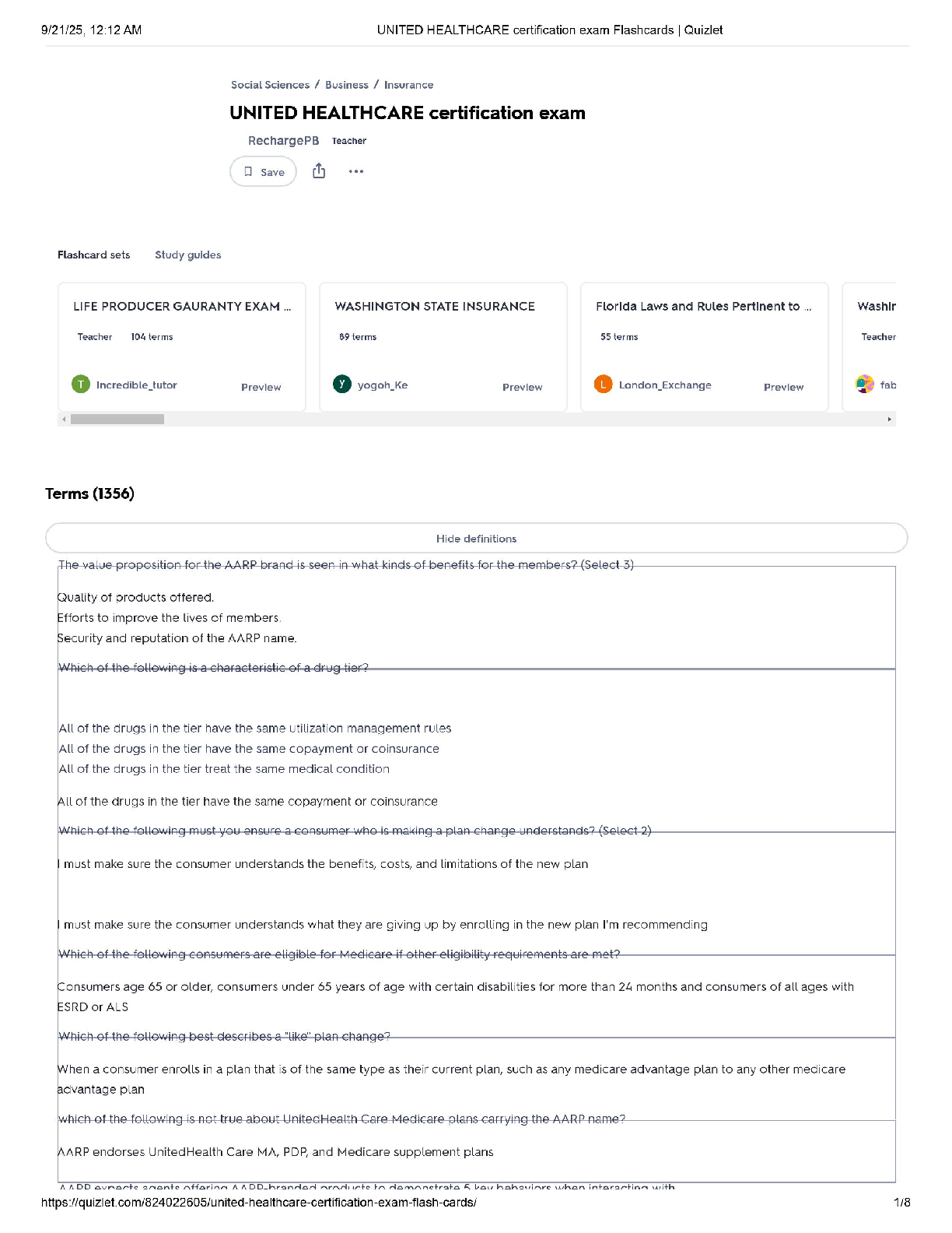 UnitedHealthcare Certification Flashcards / UHC Exam Quizlet / 2025 Update / Score 100%